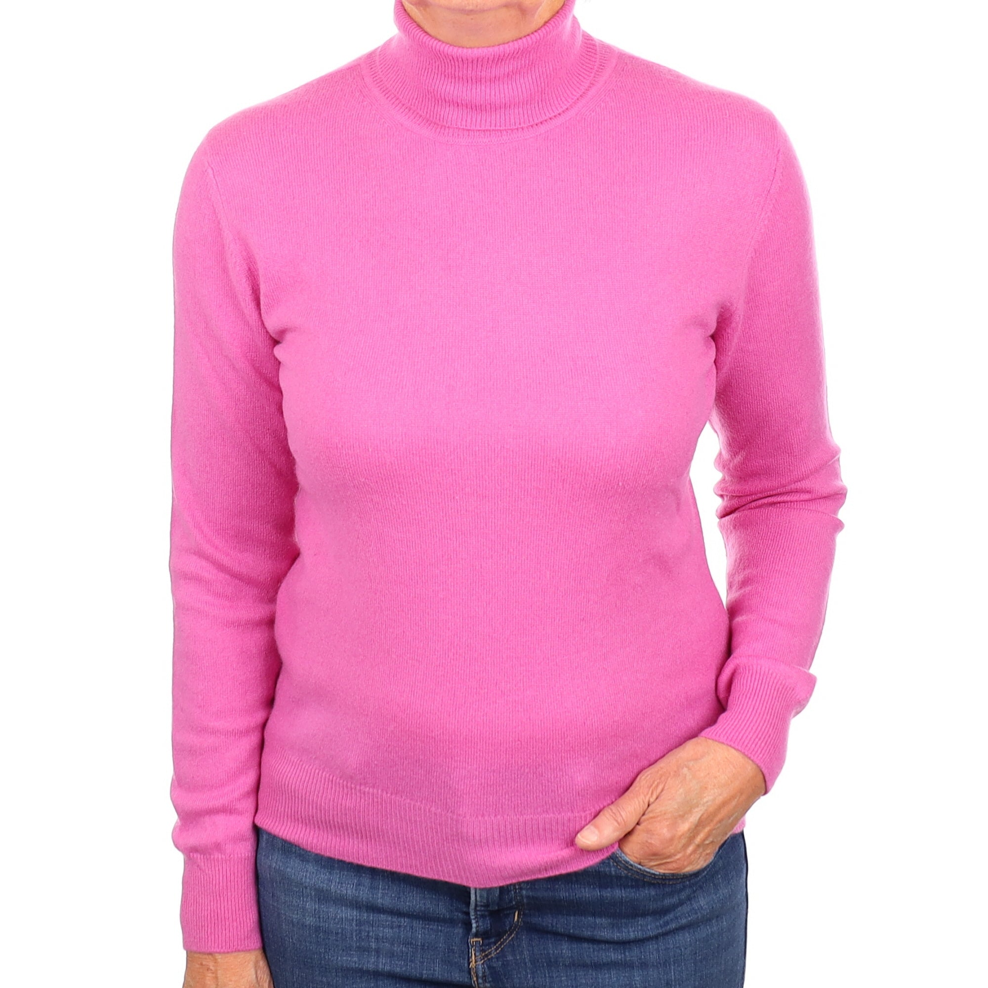 Sweet Pea Pink Cashmere Polo Neck Jumper Medium