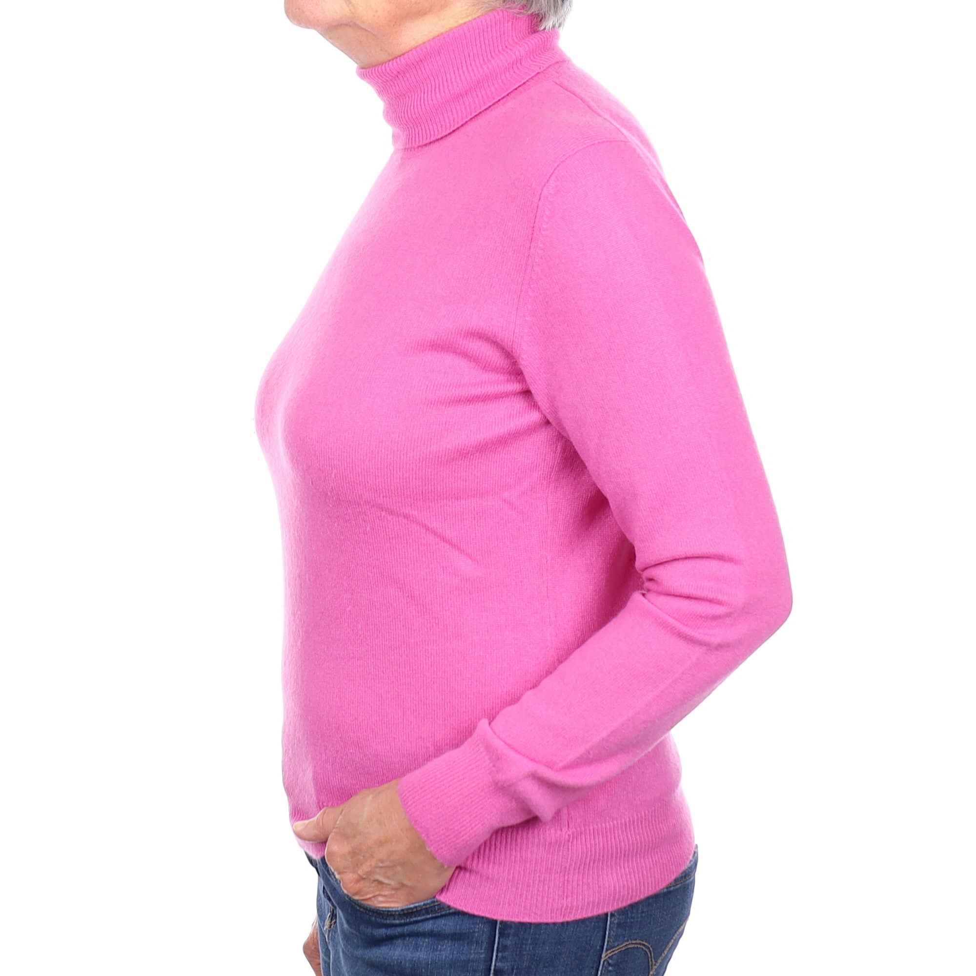 Sweet Pea Pink Cashmere Polo Neck Jumper Medium