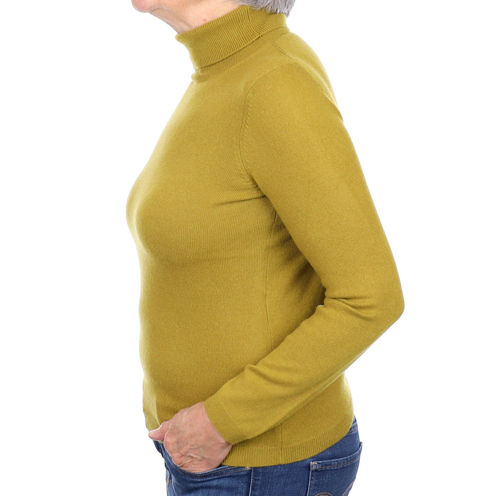 Deep Lichen Green Cashmere Polo Neck Jumper Medium