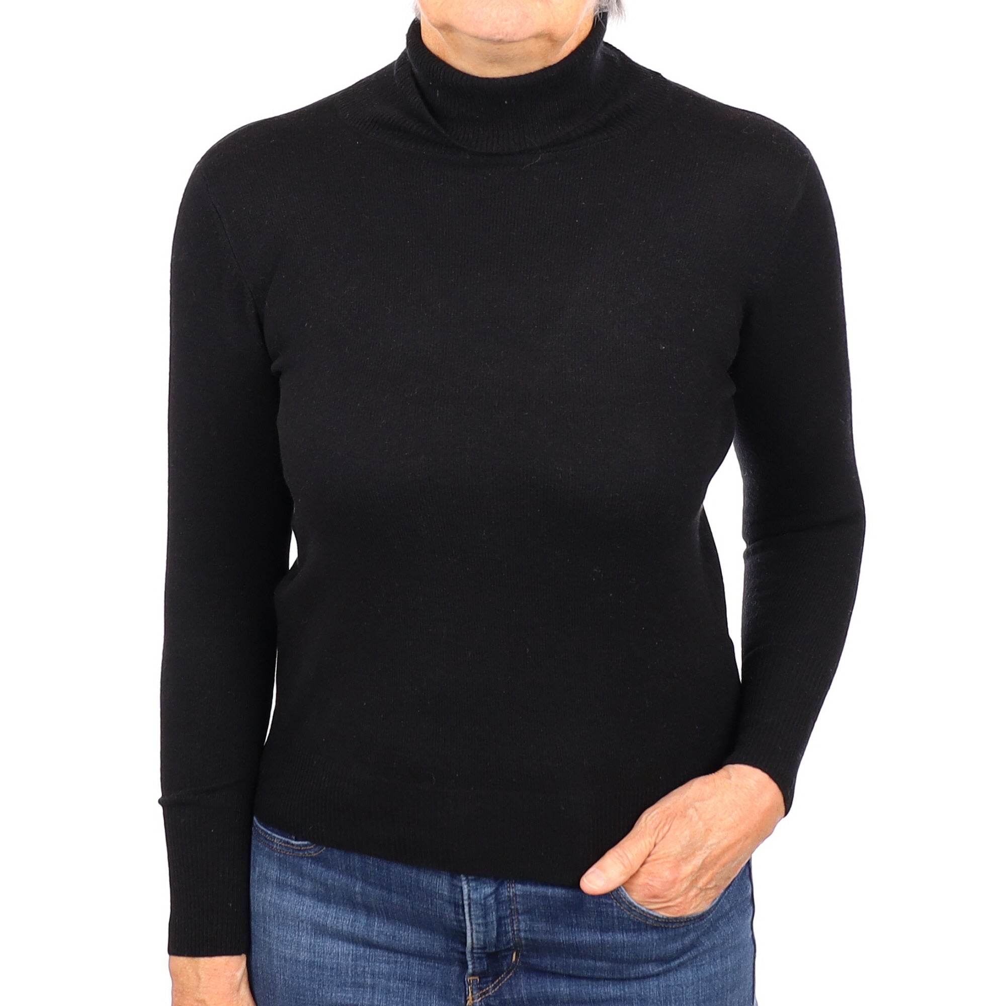 Black Cashmere Polo Neck Jumper Medium
