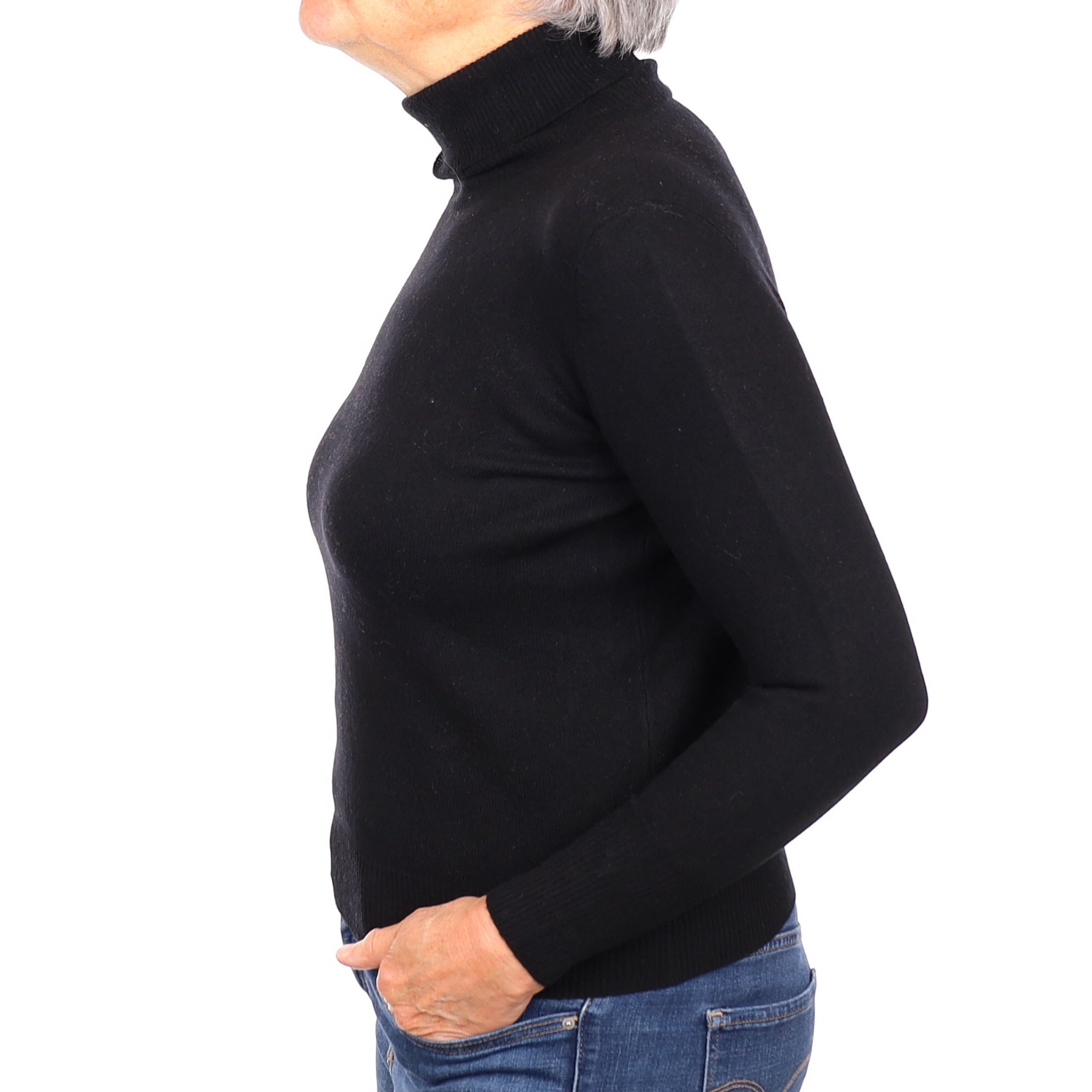 Black Cashmere Polo Neck Jumper Medium