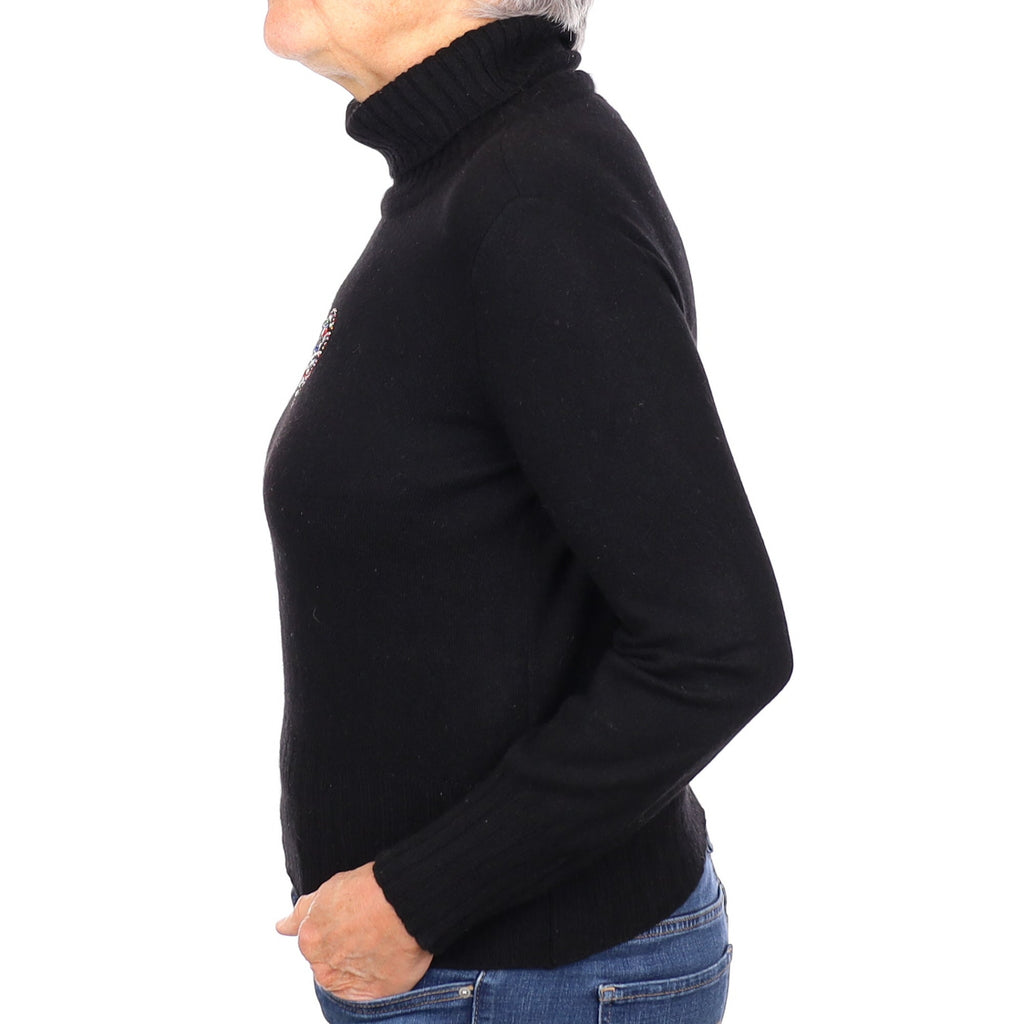 Black Heart Embellished Cashmere Polo Neck Jumper Medium