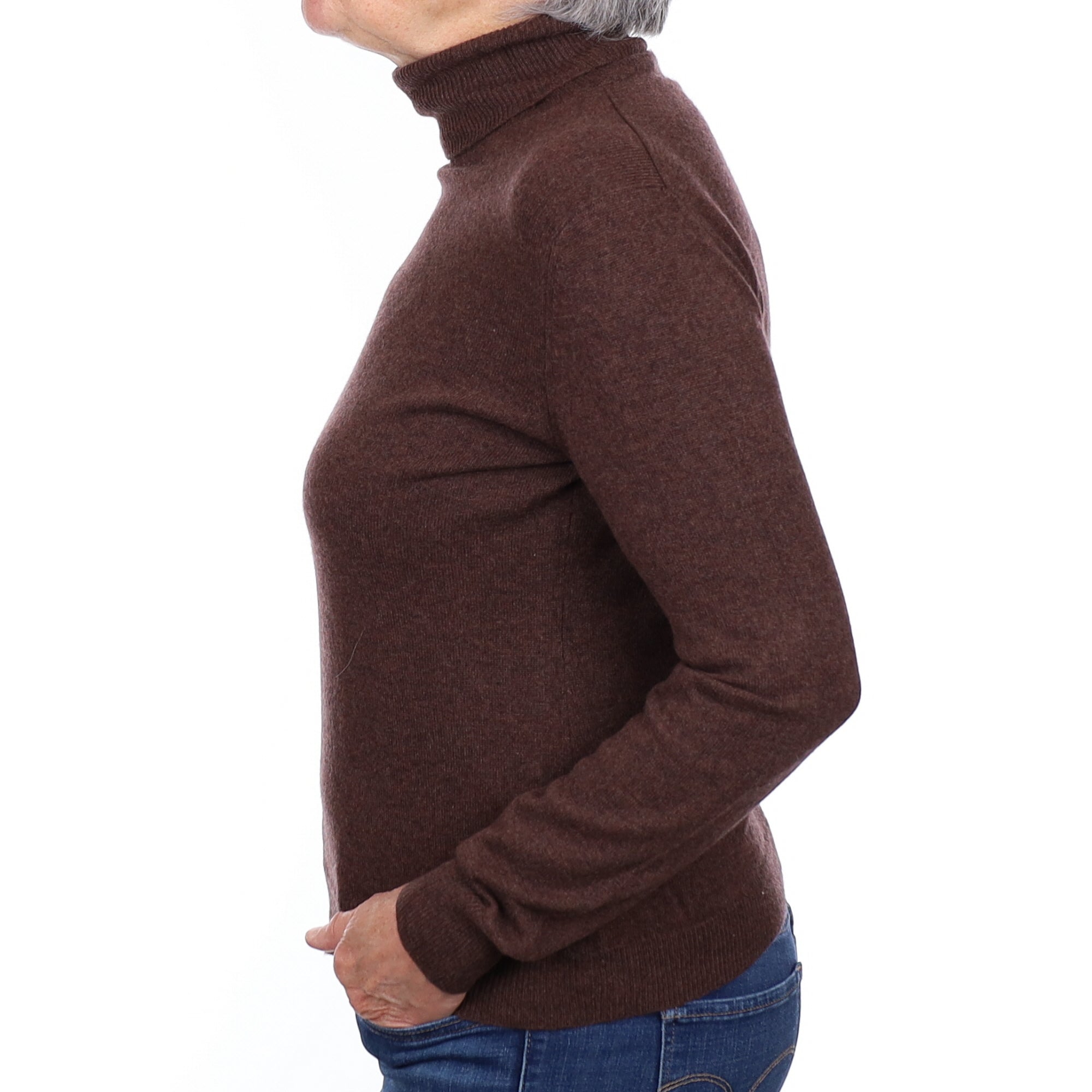 Russet Brown Cashmere Polo Neck Jumper Medium