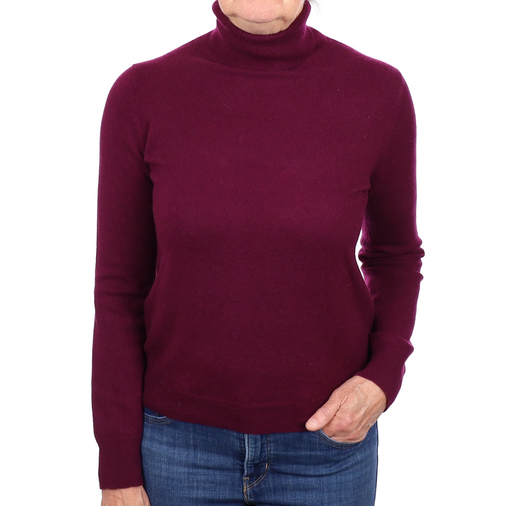Mulberry Purple Cashmere Polo Neck Jumper Medium