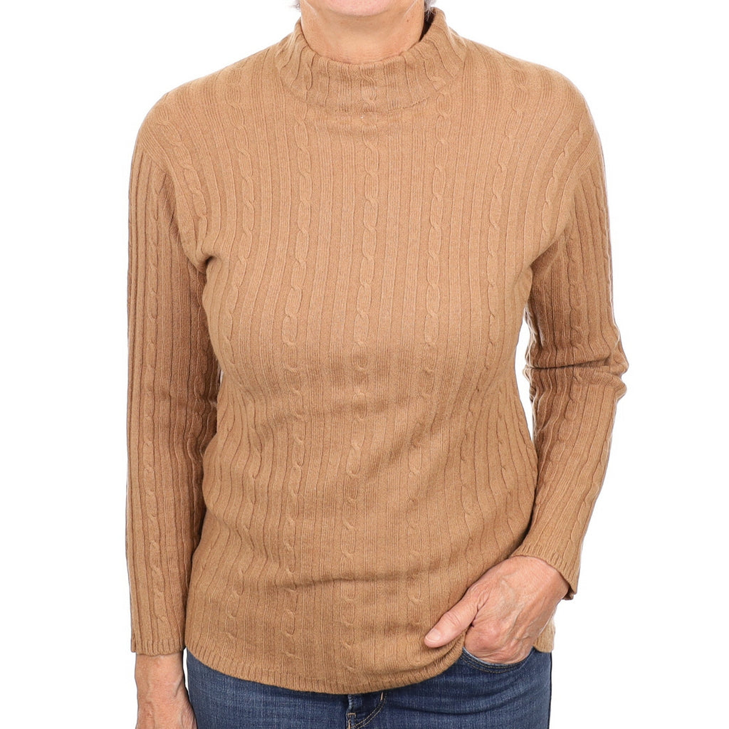 Butterscotch Brown Cashmere Turtleneck Cable Knit Jumper Medium