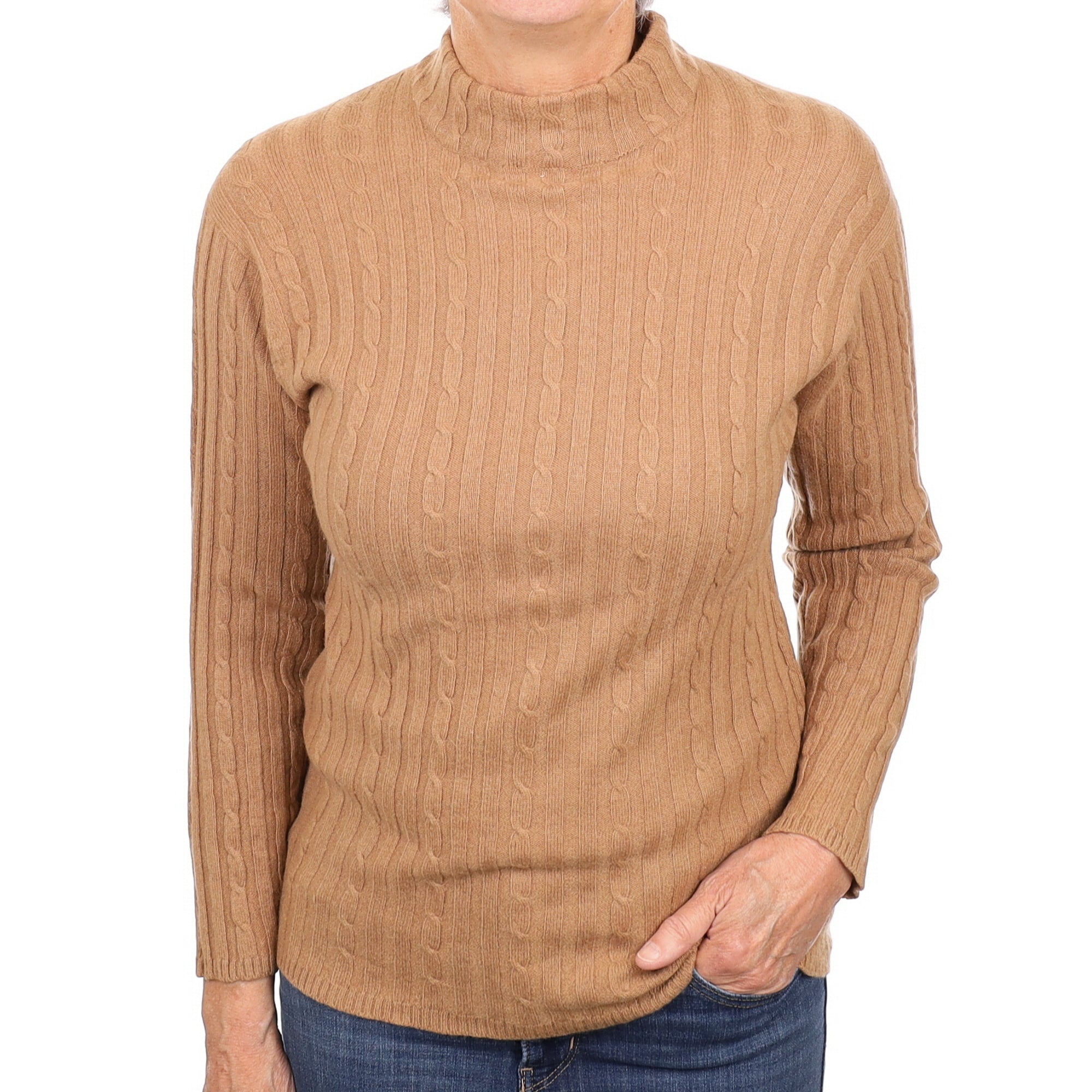 Butterscotch Brown Cashmere Turtleneck Cable Knit Jumper Medium