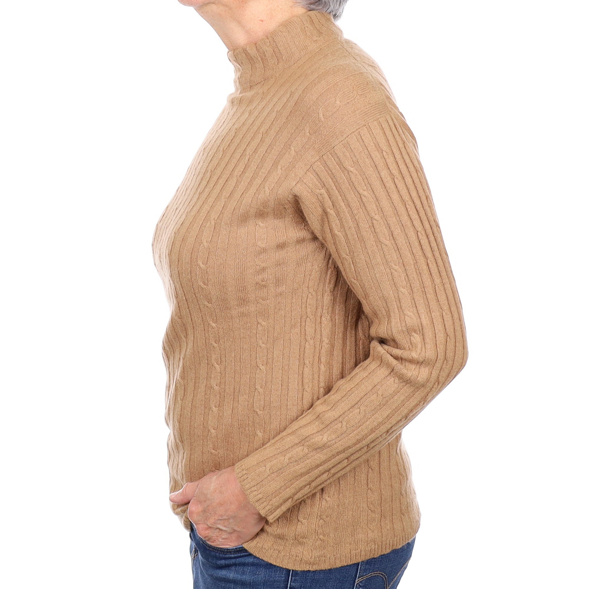 Butterscotch Brown Cashmere Turtleneck Cable Knit Jumper Medium
