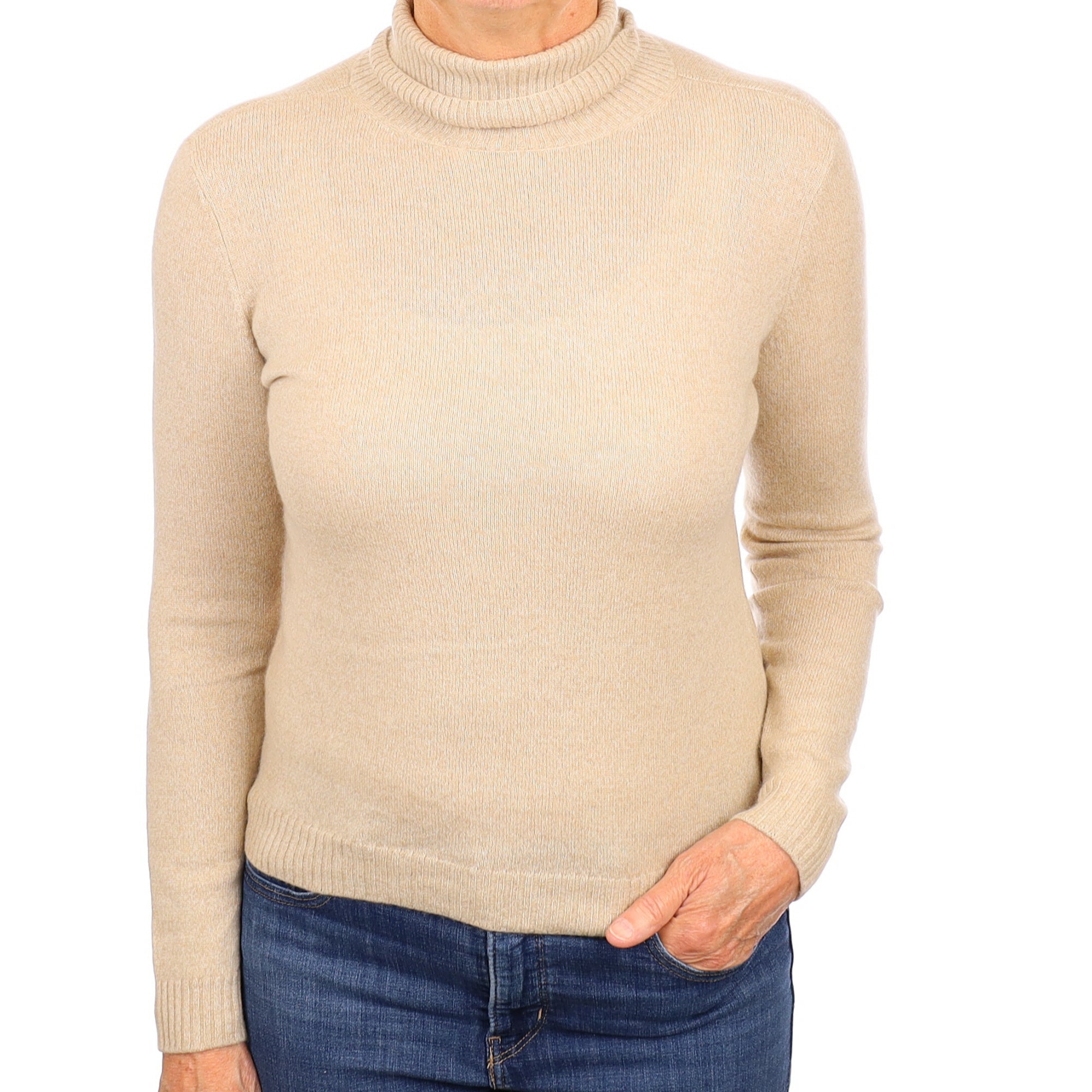 Honey Beige Cashmere Polo Neck Jumper Medium