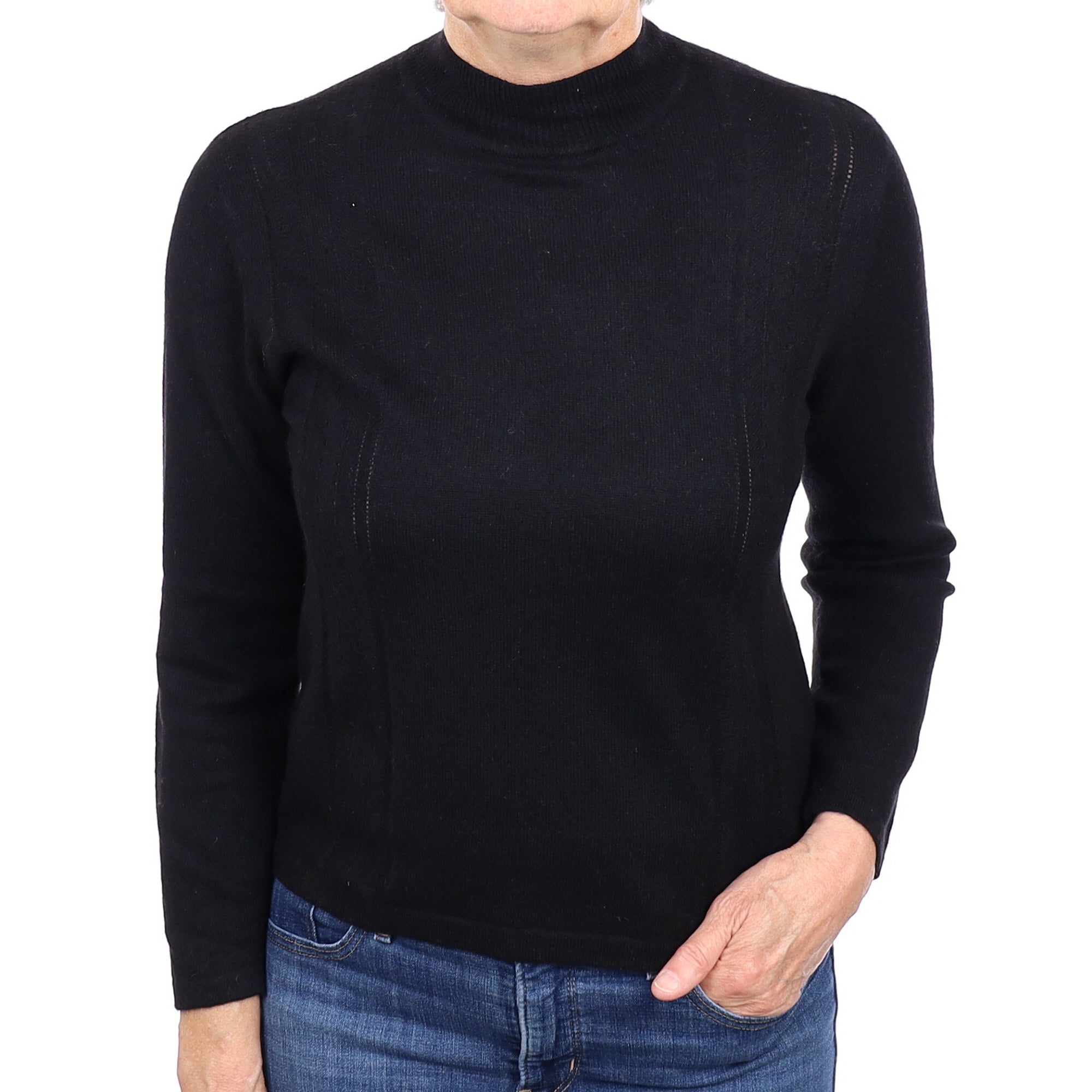 Black Pinhole Detail Cashmere Turtleneck Jumper Medium