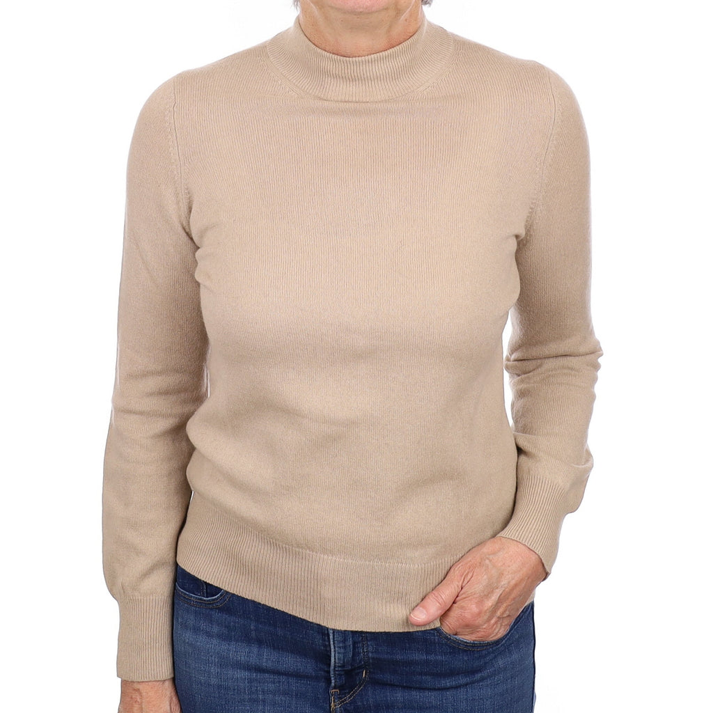 Sand Beige Cashmere Turtleneck Jumper Medium