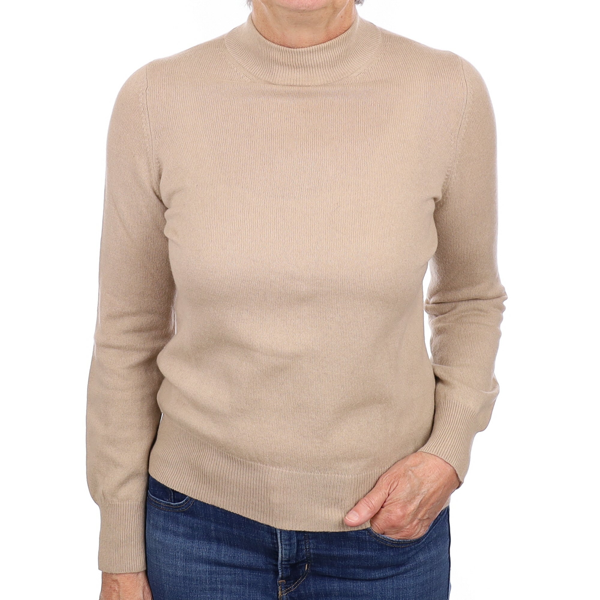 Sand Beige Cashmere Turtleneck Jumper Medium