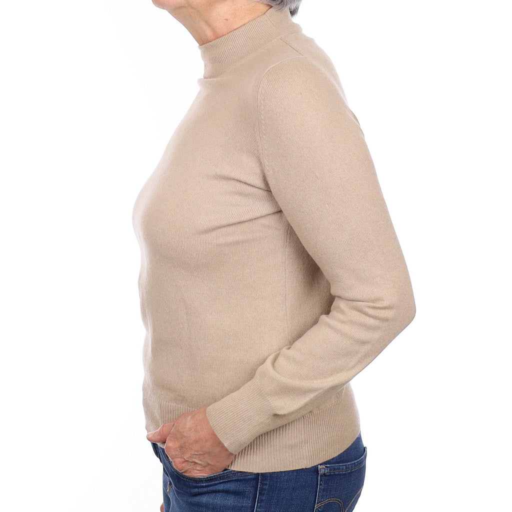Sand Beige Cashmere Turtleneck Jumper Medium