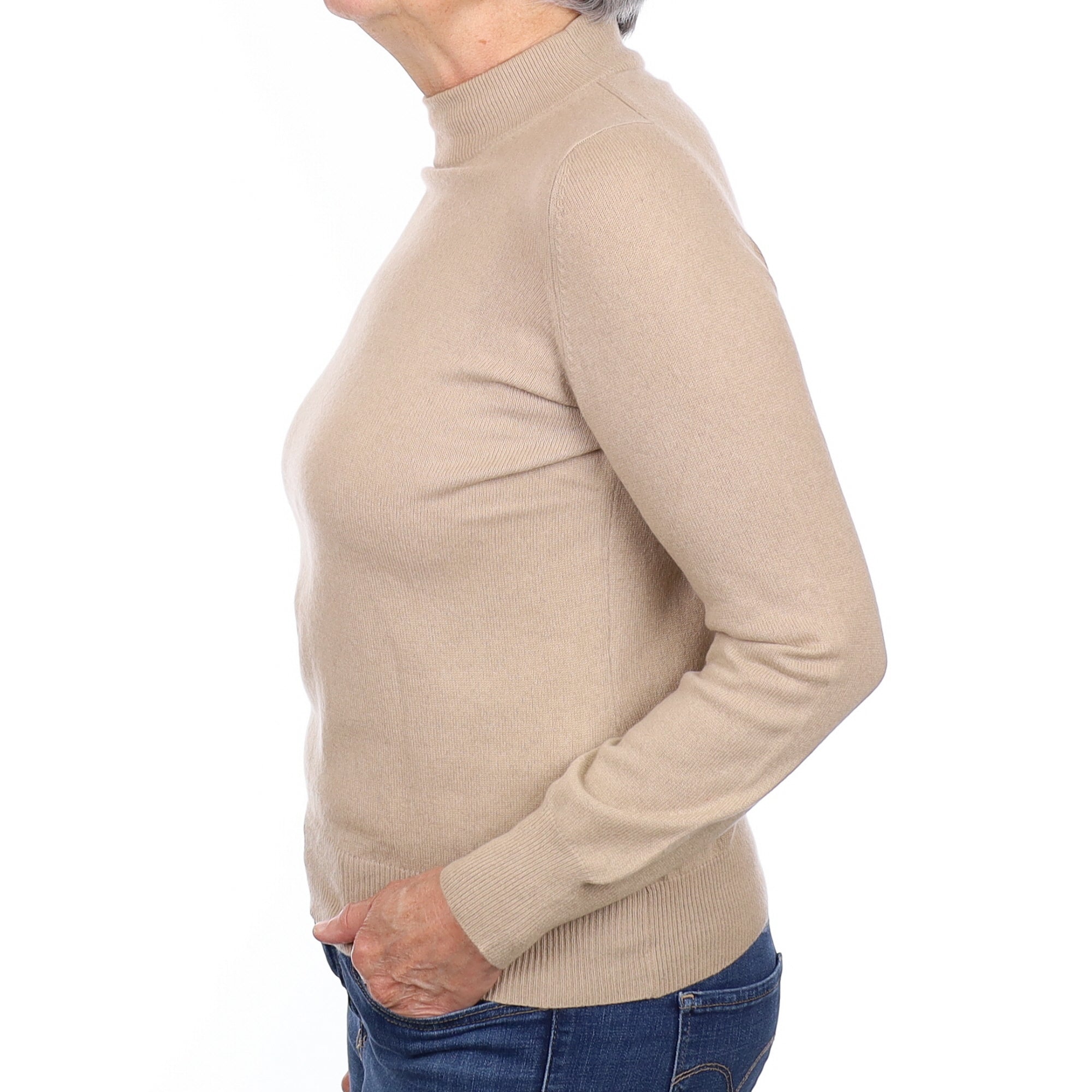 Sand Beige Cashmere Turtleneck Jumper Medium
