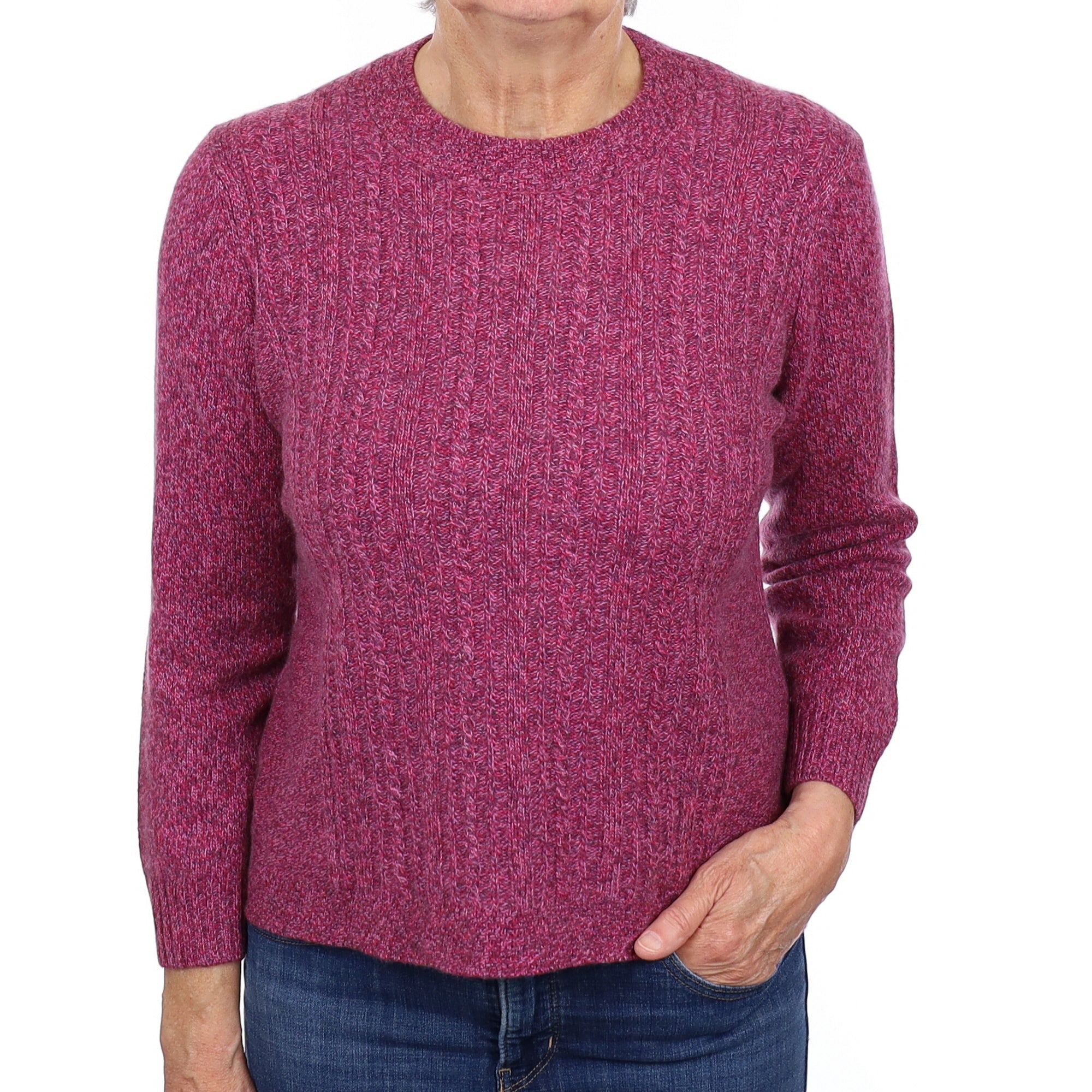 Pink Marl Heavy knit Cashmere Crew Neck Jumper Medium