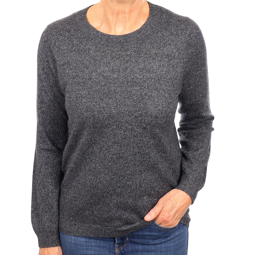 Charcoal Grey Marl Cashmere Crew Neck Jumper Medium