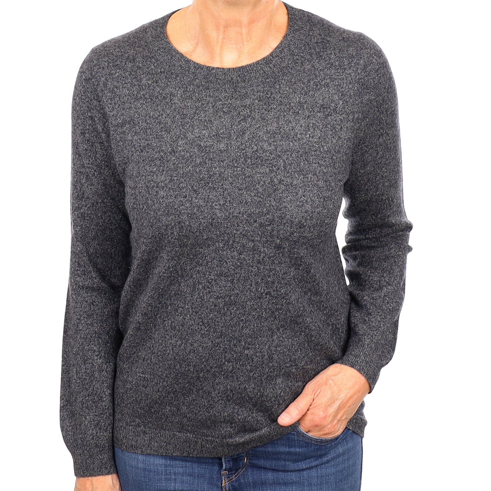 Charcoal Grey Marl Cashmere Crew Neck Jumper Medium