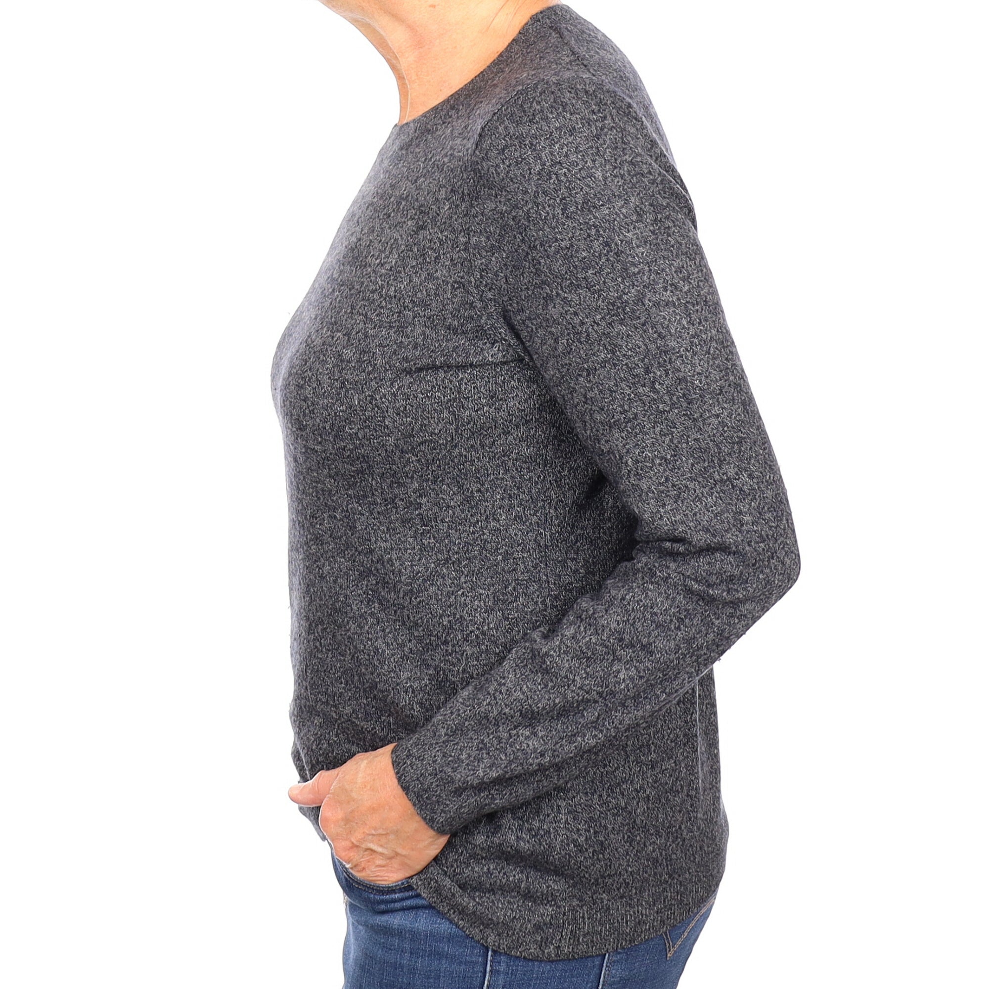 Charcoal Grey Marl Cashmere Crew Neck Jumper Medium