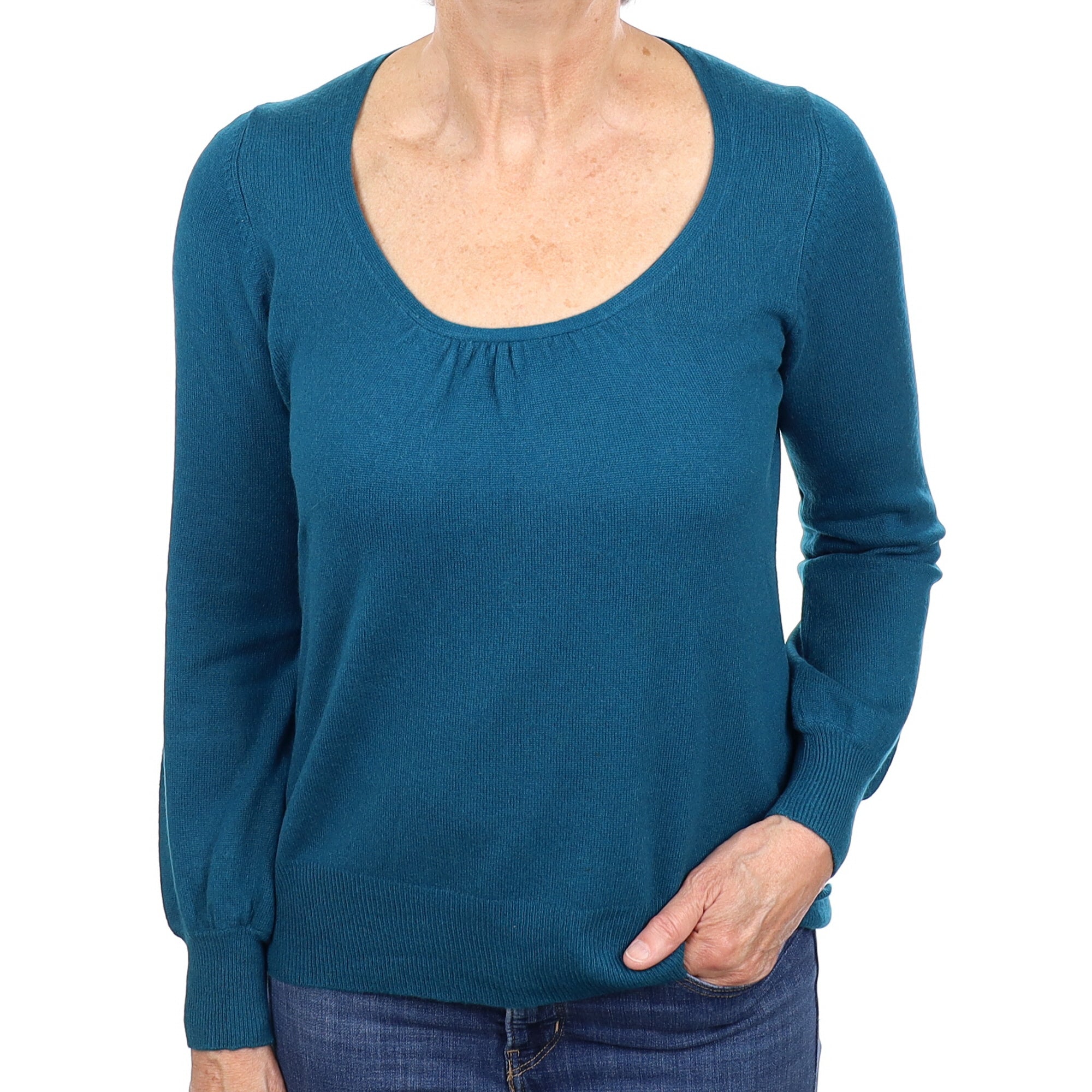 Teal Green Cashmere Scoop Neck Jumper Medium