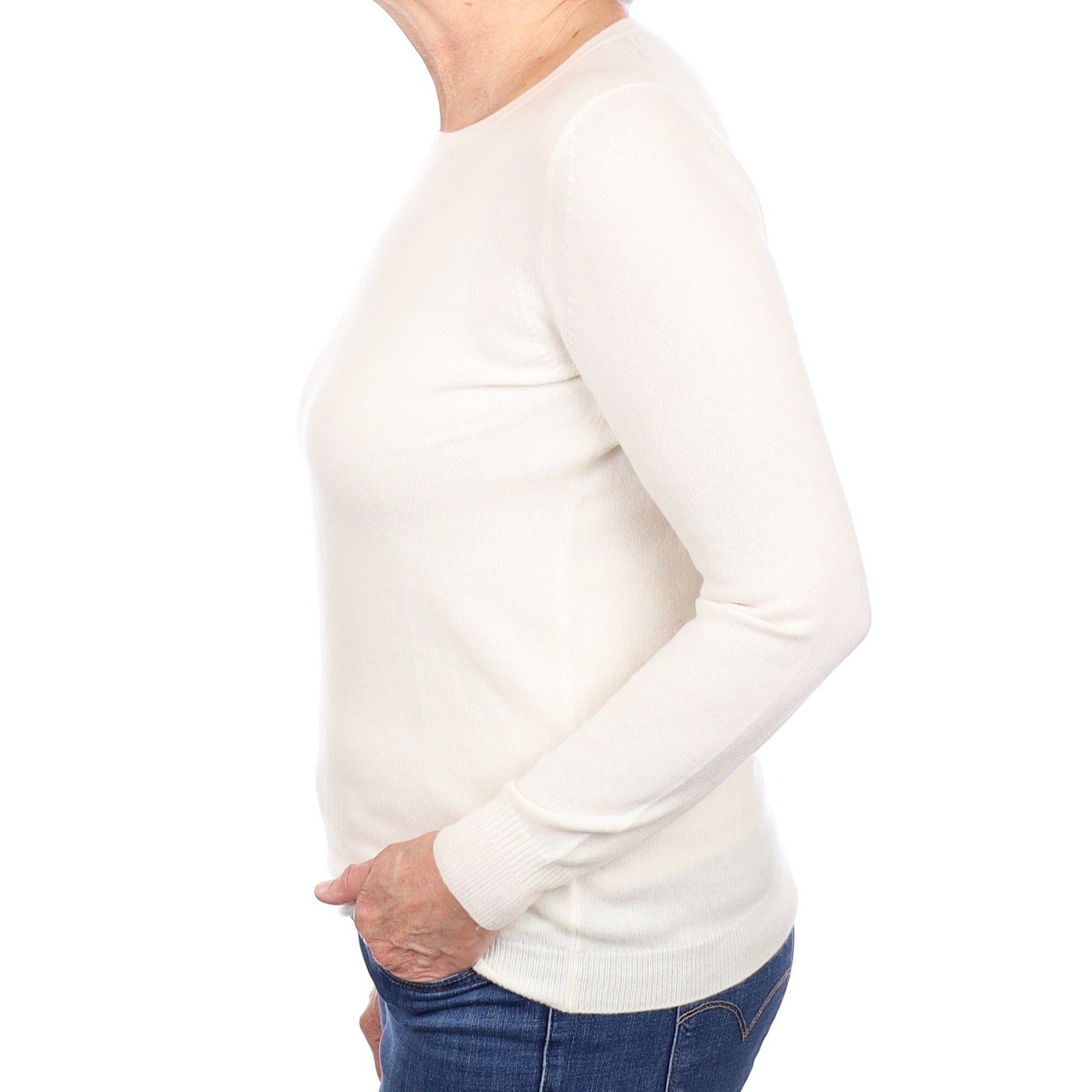Ivory Cream Cashmere Crew Neck Jumper Medium