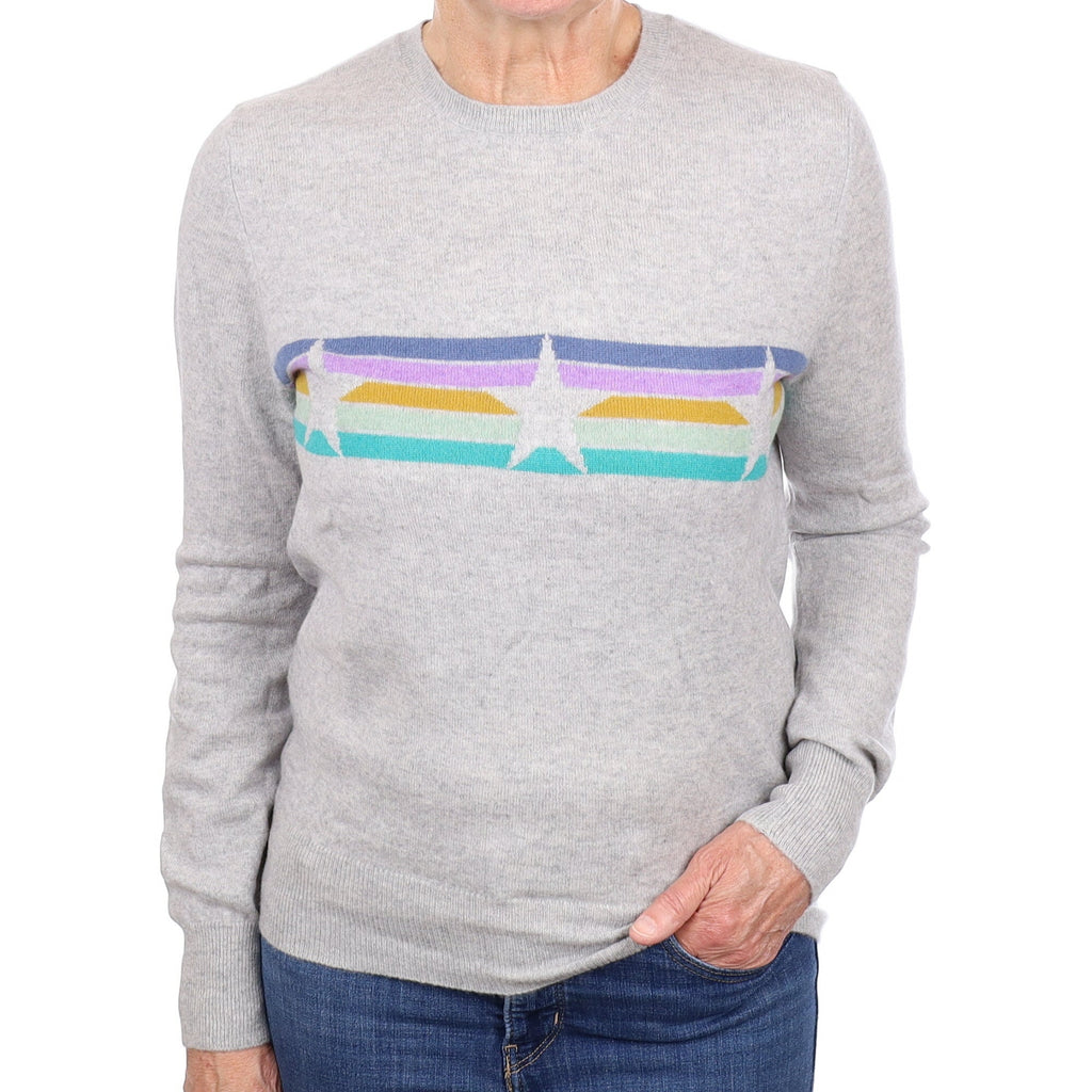 Smoke Grey Star Cashmere Crew Neck Jumper Medium