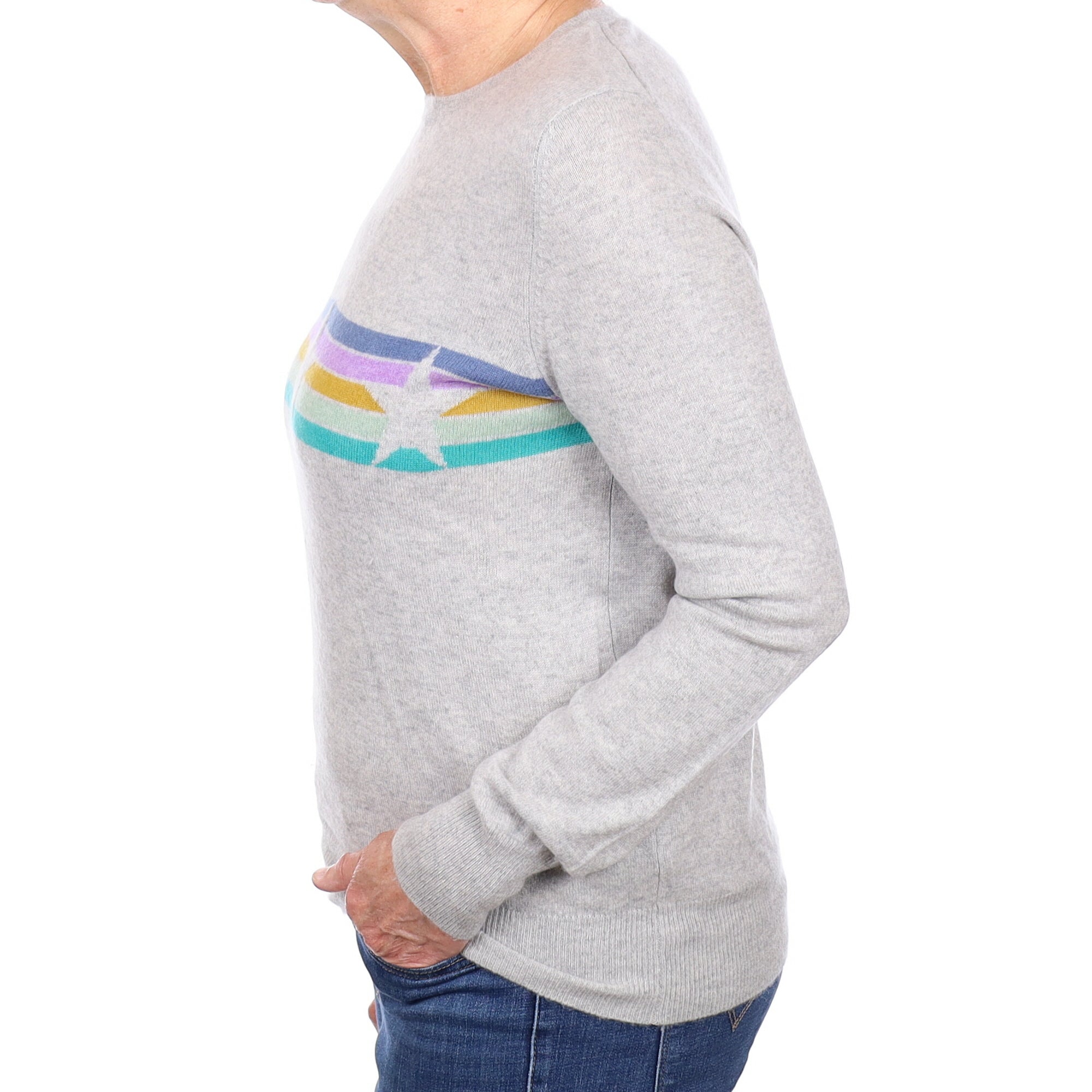 Smoke Grey Star Cashmere Crew Neck Jumper Medium