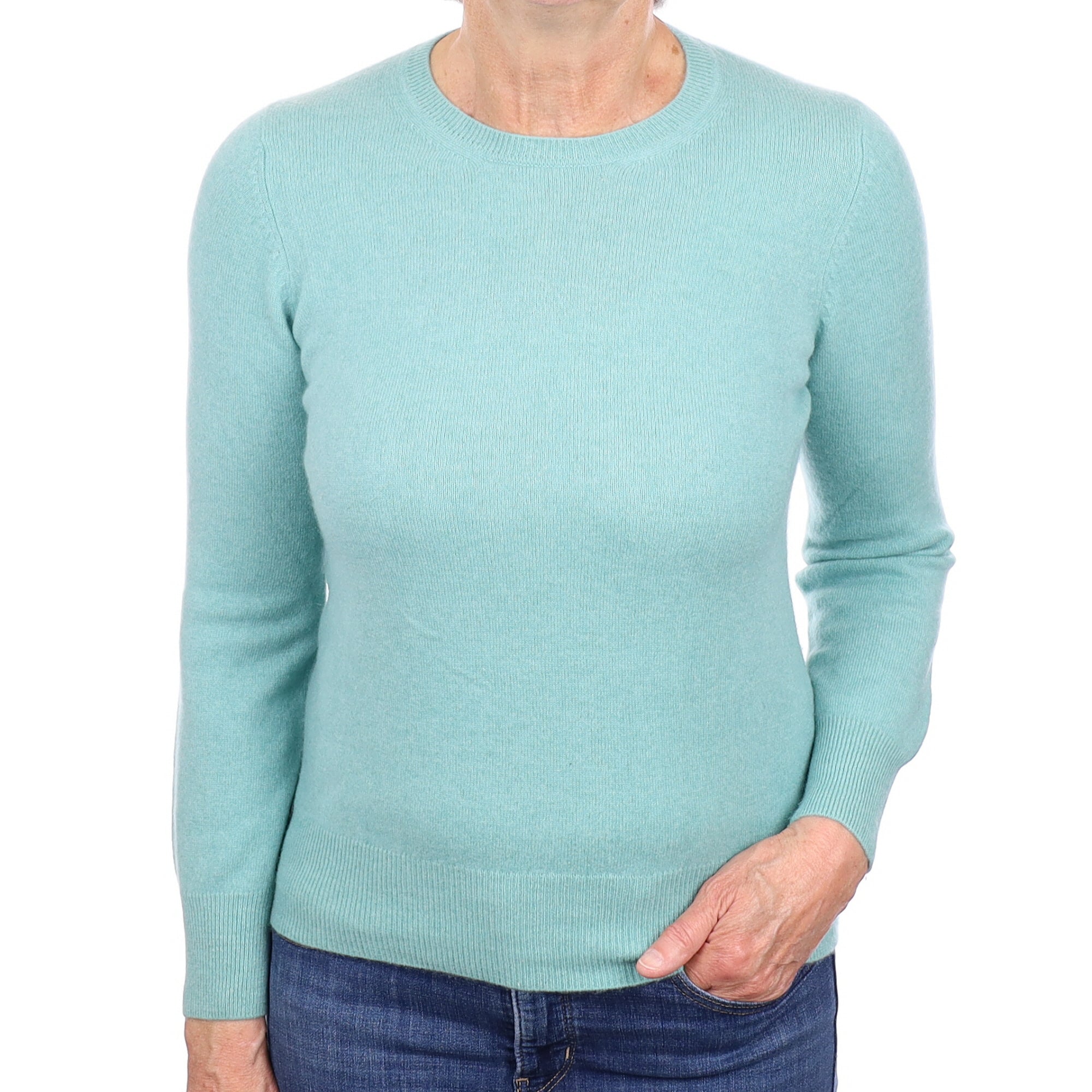 Sea Foam Green Cashmere Crew Neck Jumper Medium