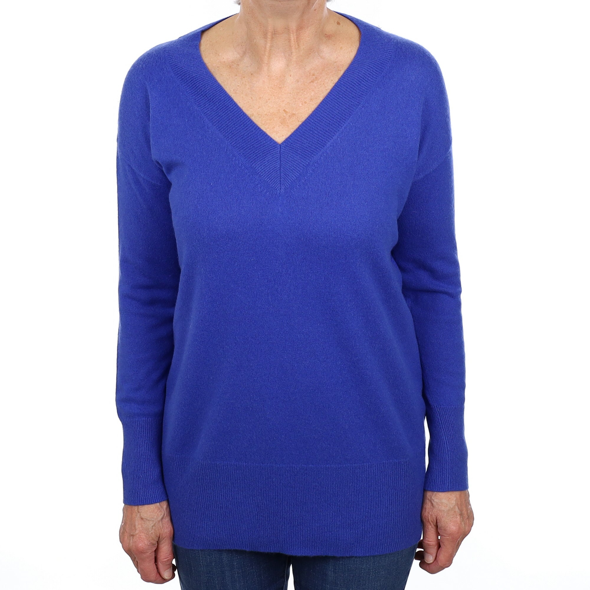 Cobalt Blue Cashmere V Neck Jumper Medium