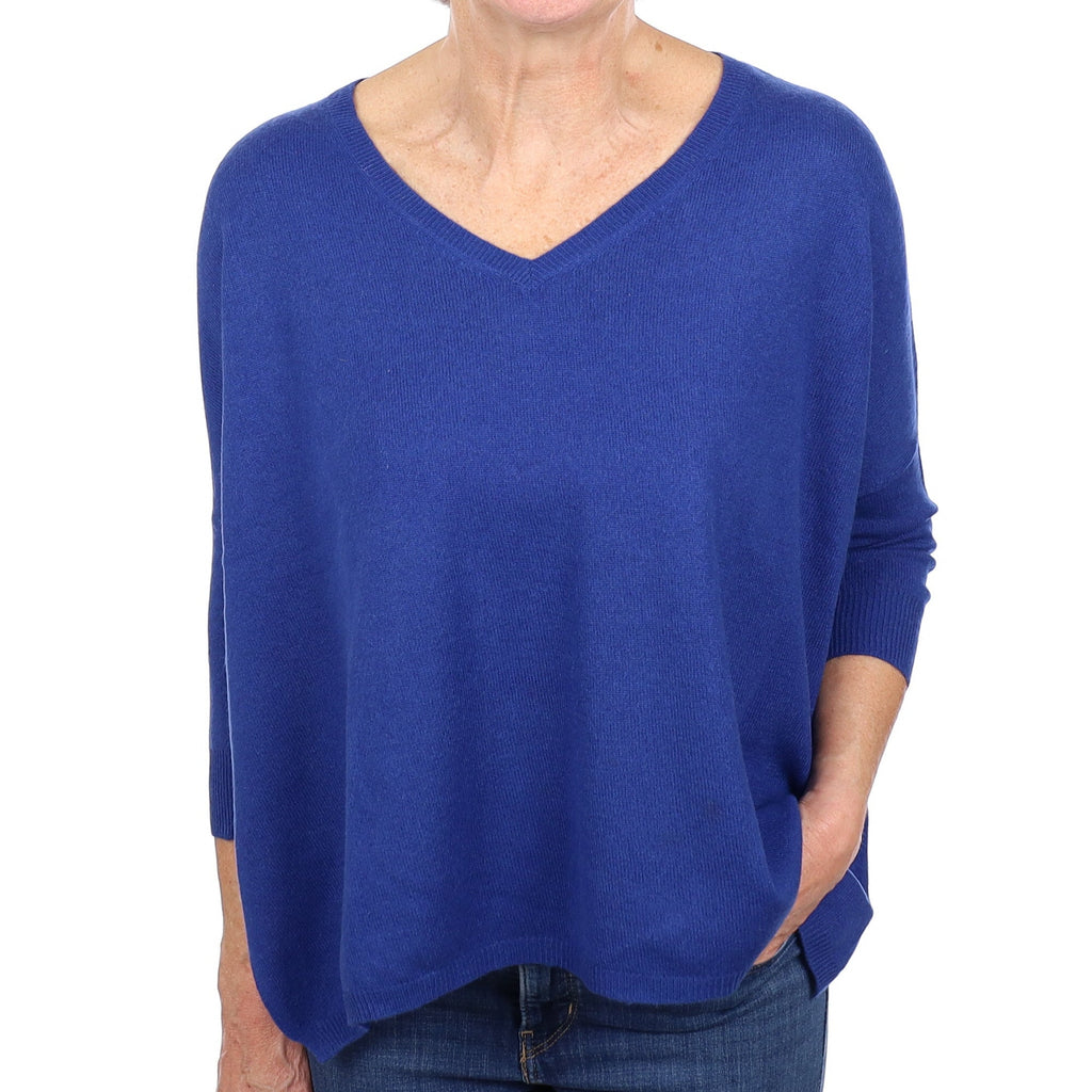 Admiral Blue Cashmere V Neck Slouchy Jumper Medium