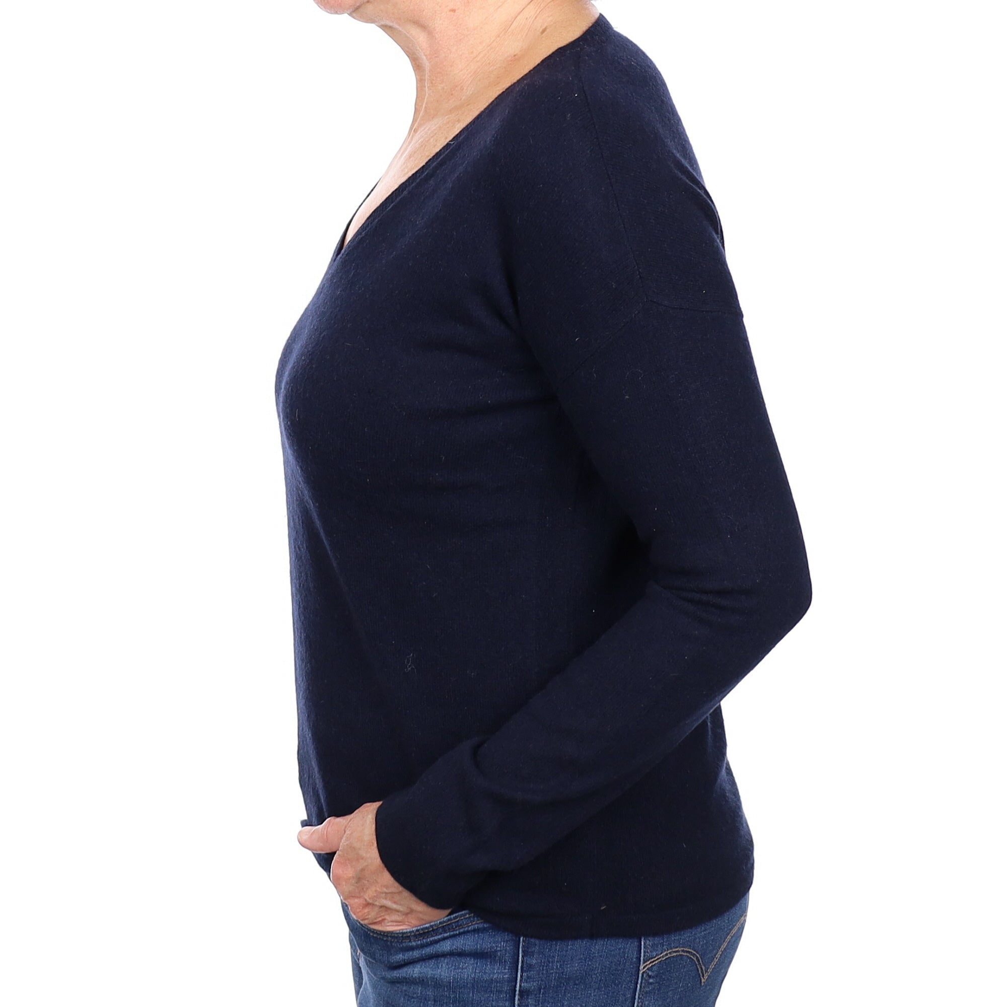 Navy Blue Cashmere V Neck Jumper Medium