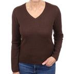 Chocolate Brown Cashmere V Neck Jumper Medium