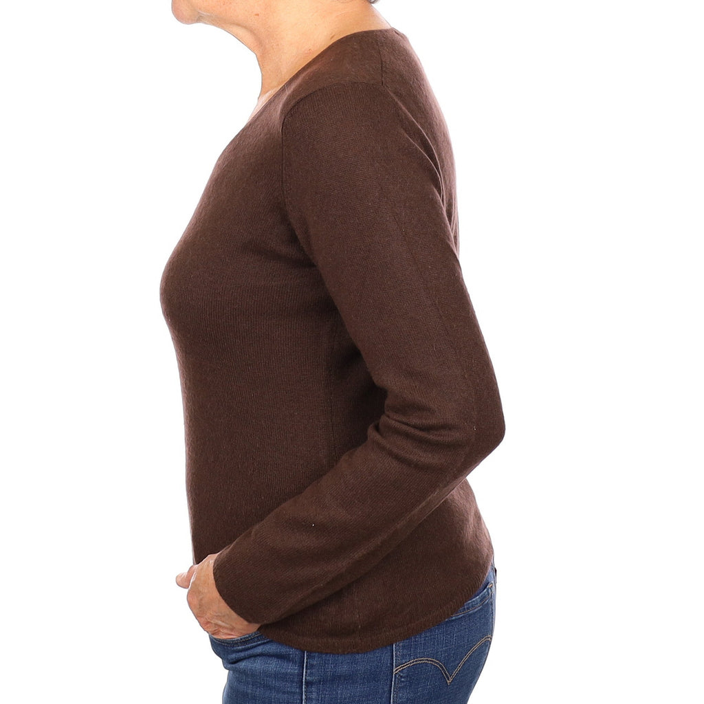 Chocolate Brown Cashmere V Neck Jumper Medium