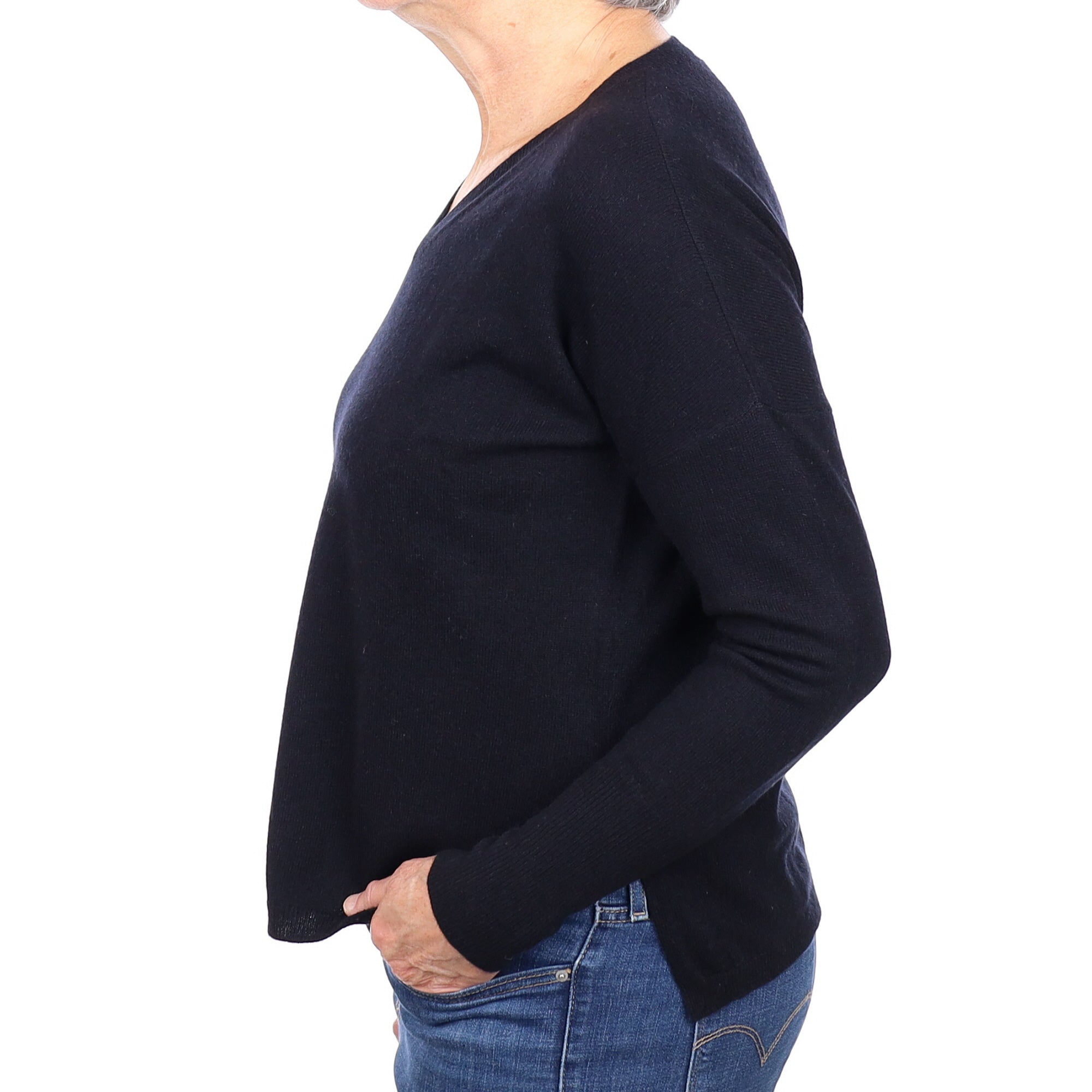 Black Batwing Cashmere V Neck Jumper Medium