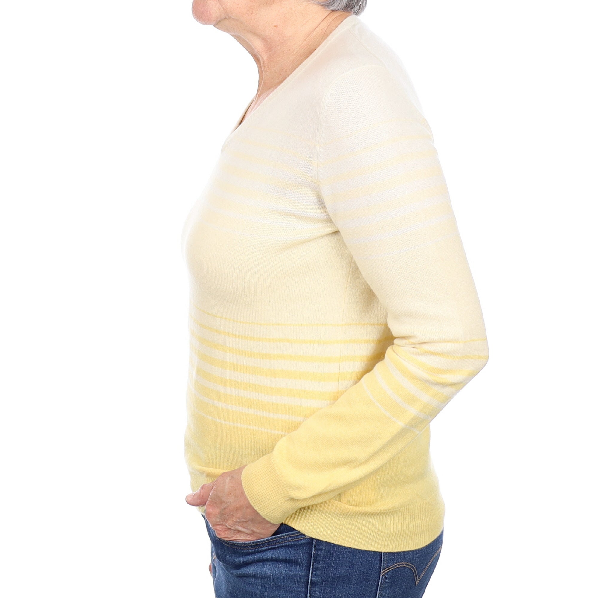 Lemon Yellow Ombre Cashmere V Neck Jumper Medium