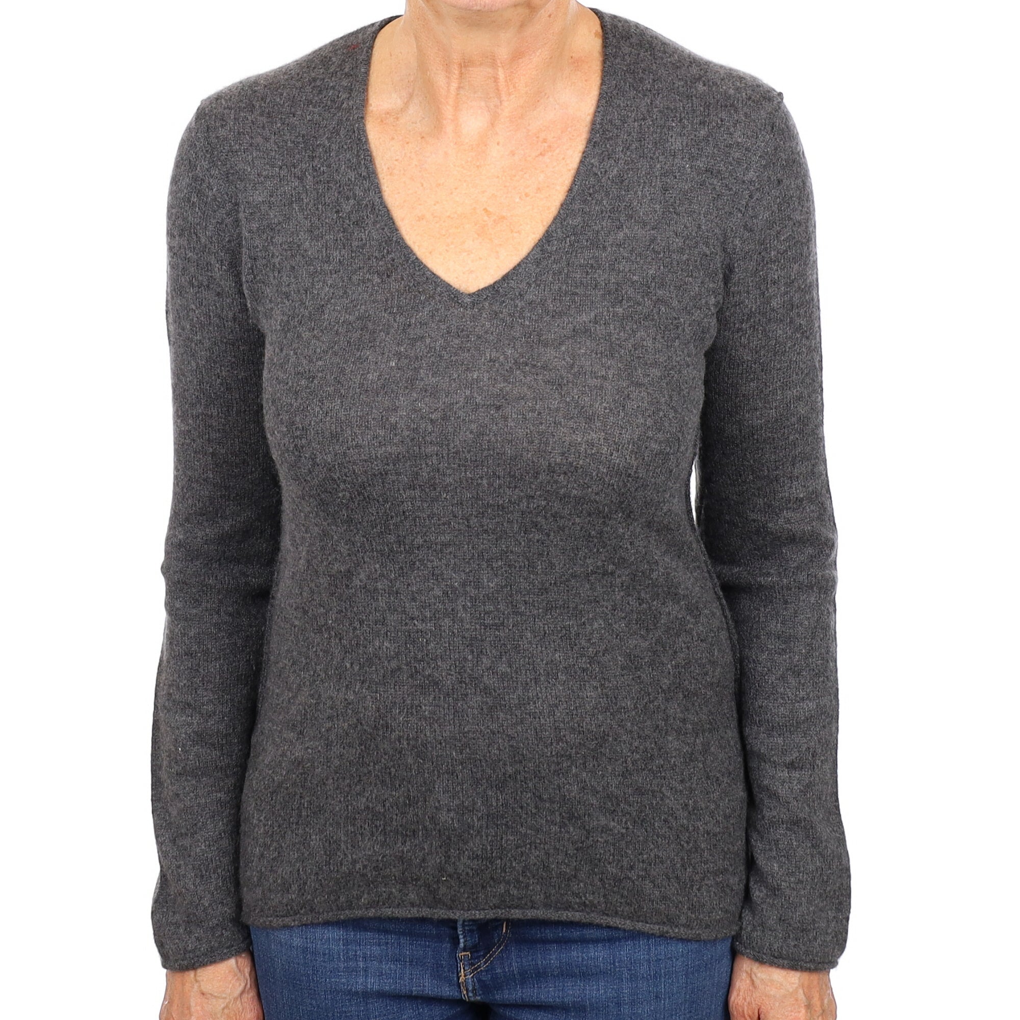 Jigsaw Charcoal Grey Cashmere V Neck Jumper Medium