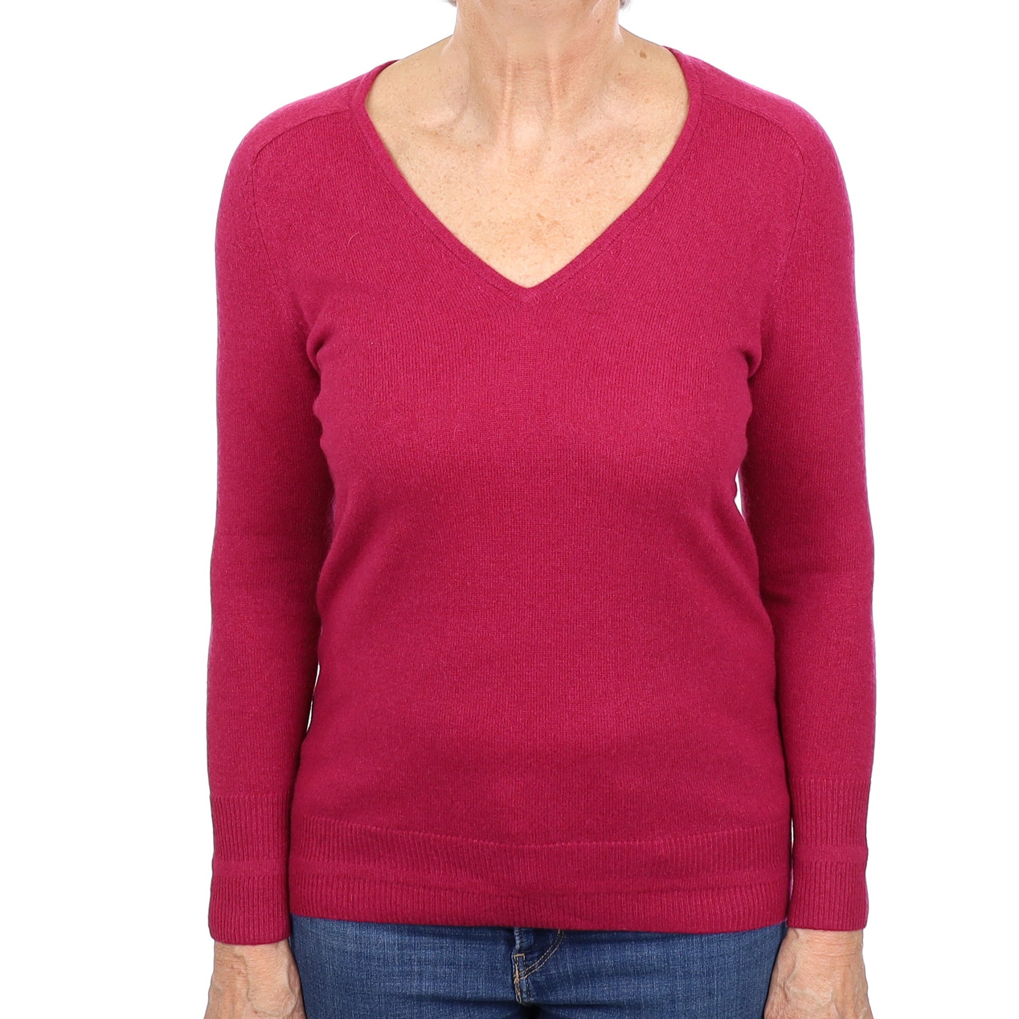Crushed Raspberry Pink Cashmere V Neck Jumper Medium