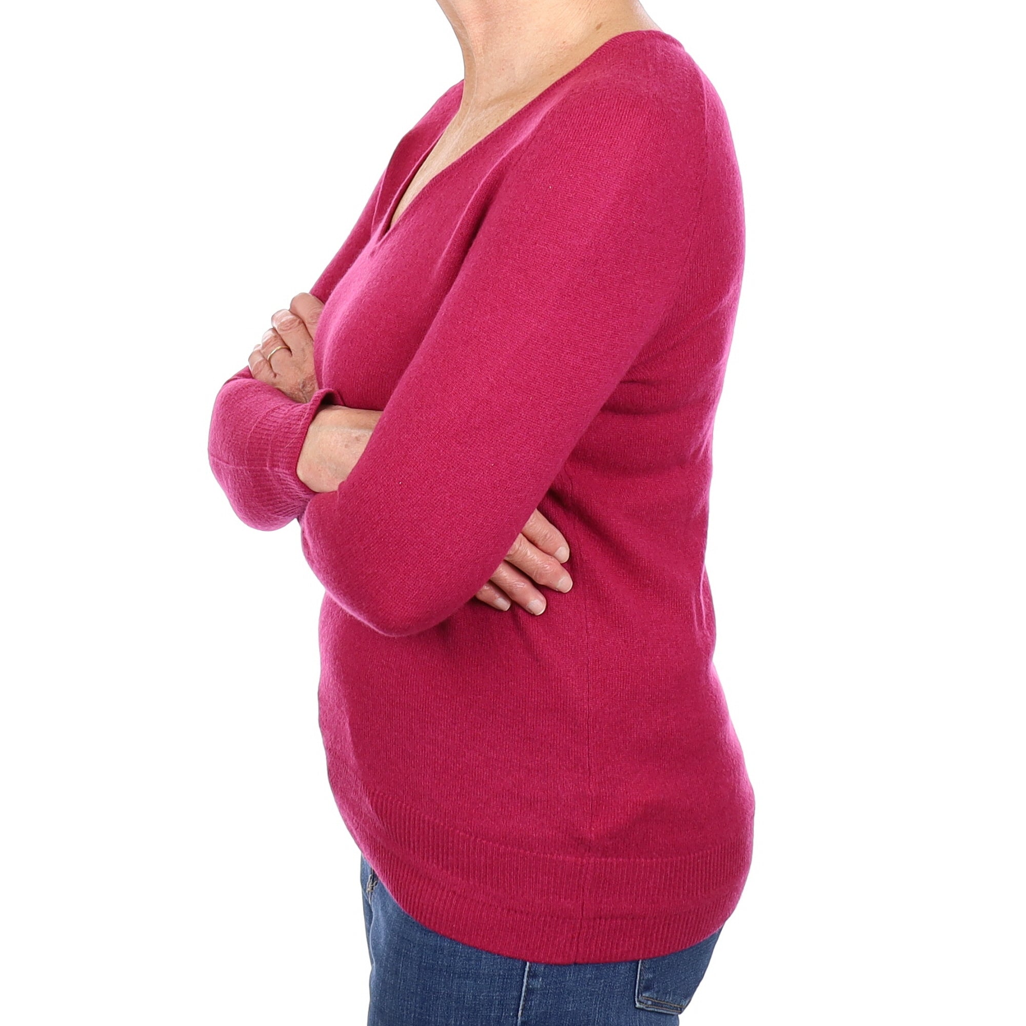 Crushed Raspberry Pink Cashmere V Neck Jumper Medium