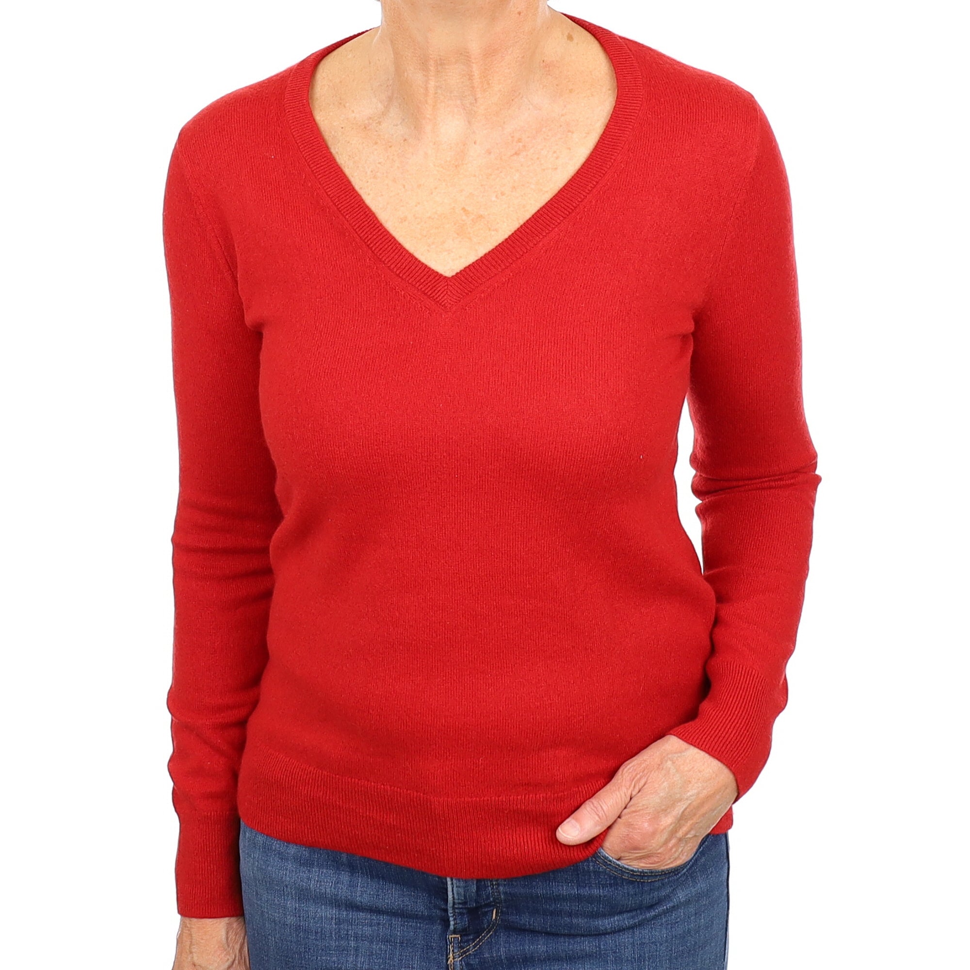 Spanish Red Cashmere V Neck Jumper Medium