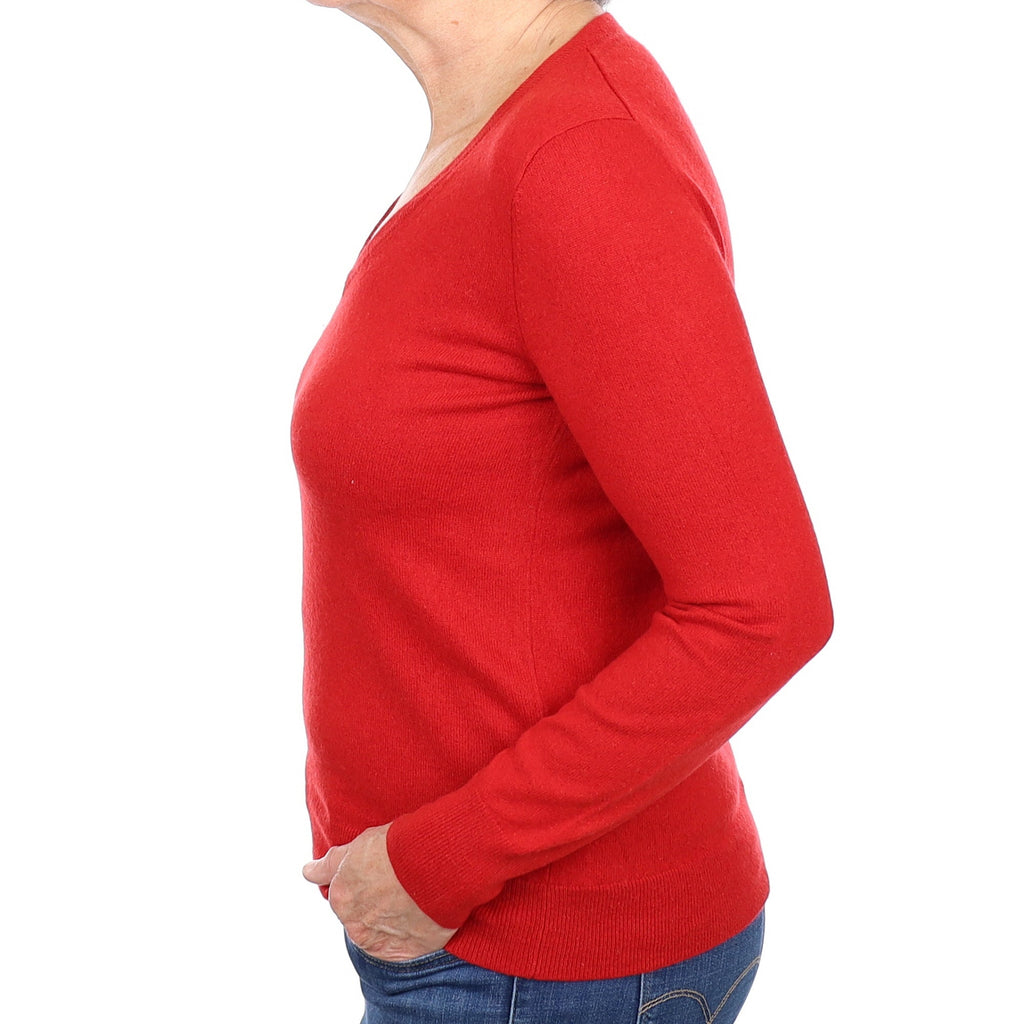 Spanish Red Cashmere V Neck Jumper Medium