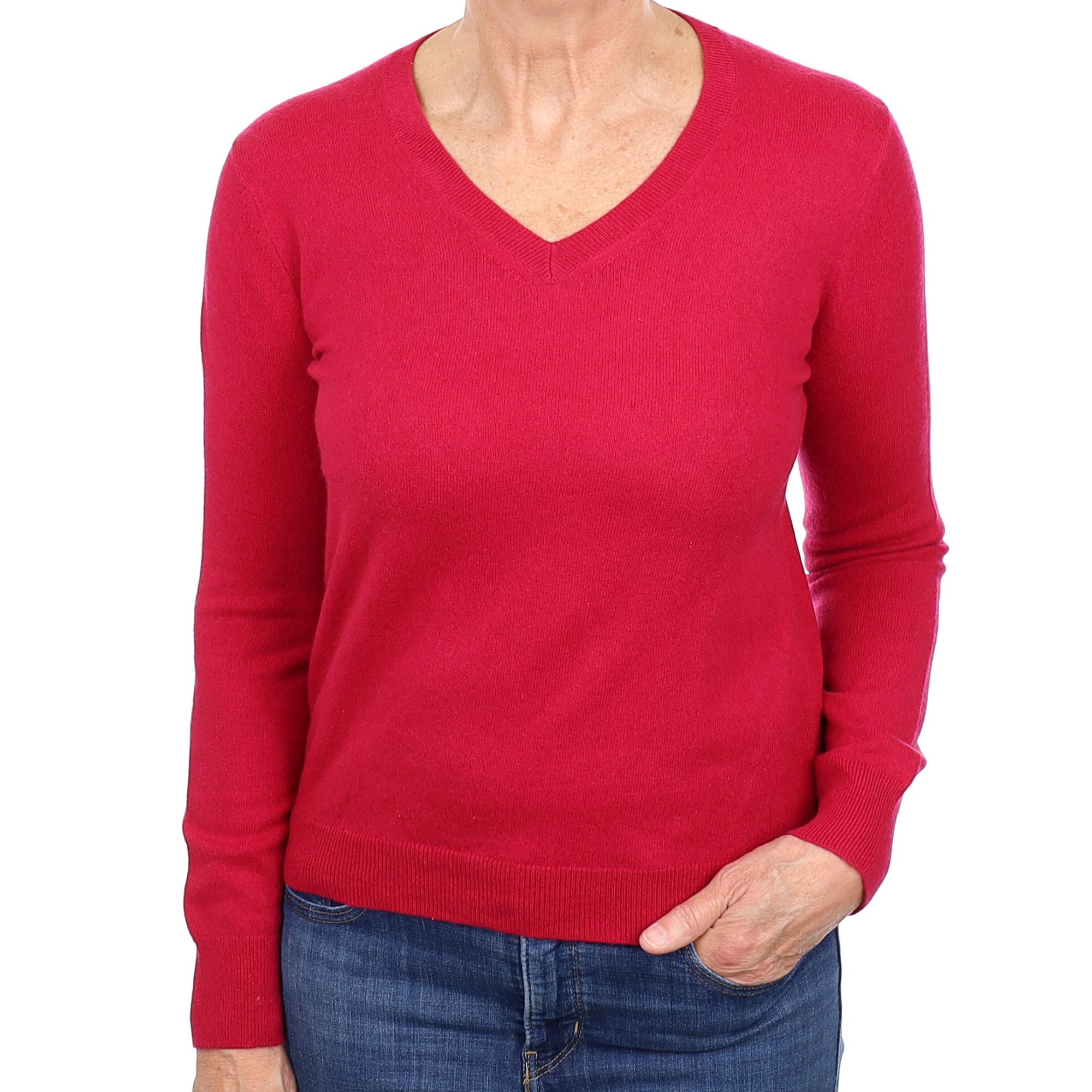 Cherry Pink Cashmere V Neck Jumper Medium