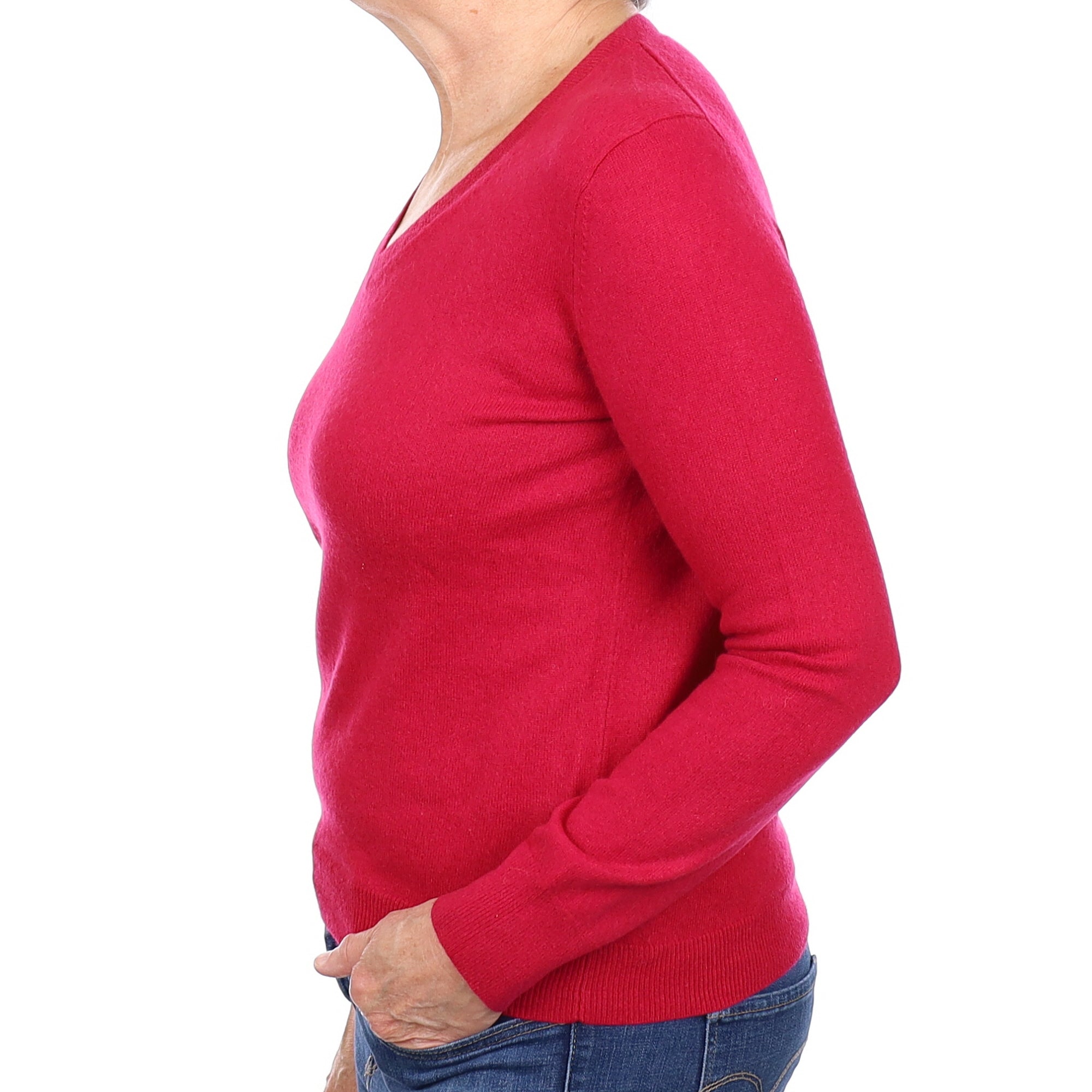 Cherry Pink Cashmere V Neck Jumper Medium