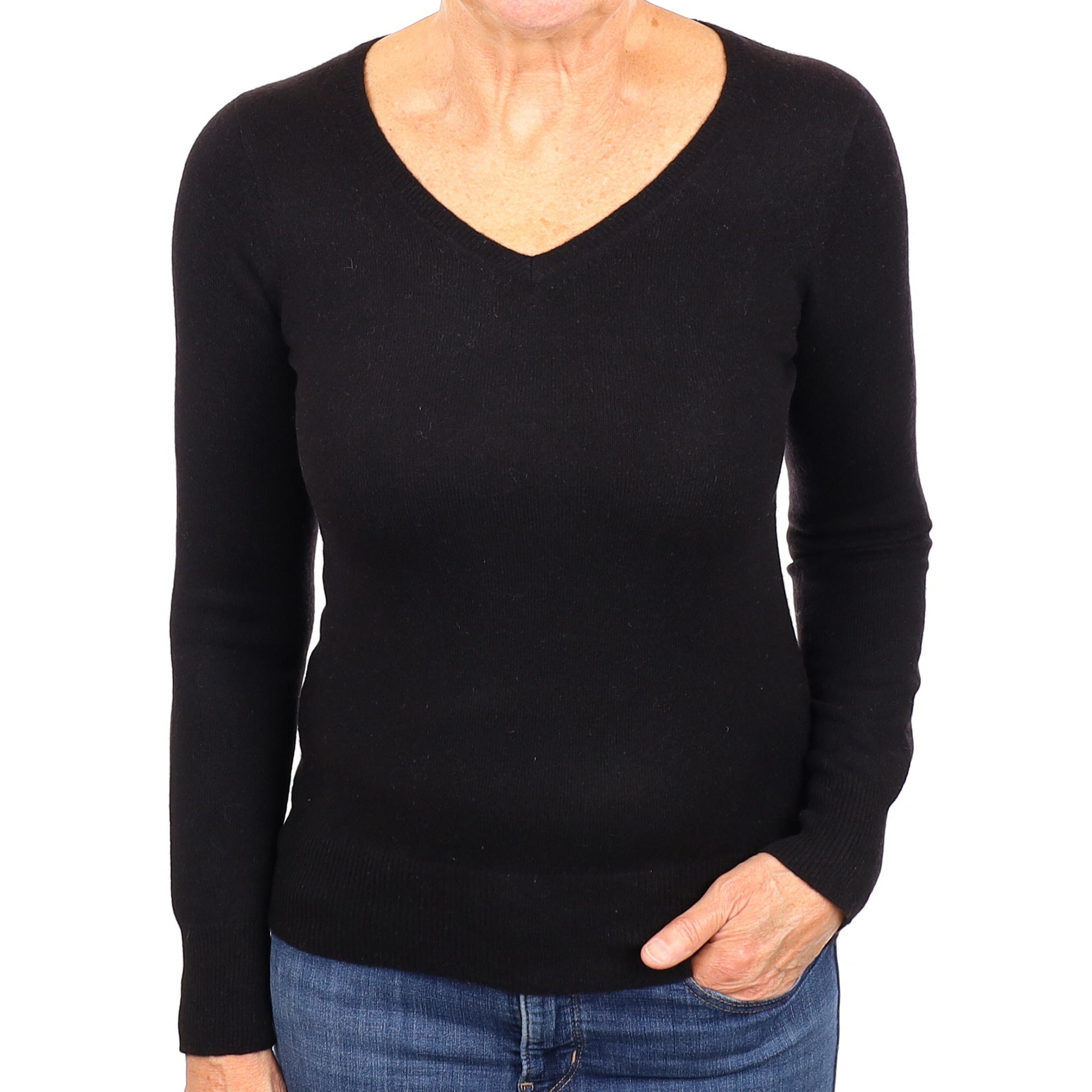 Black Cashmere V Neck Jumper Medium