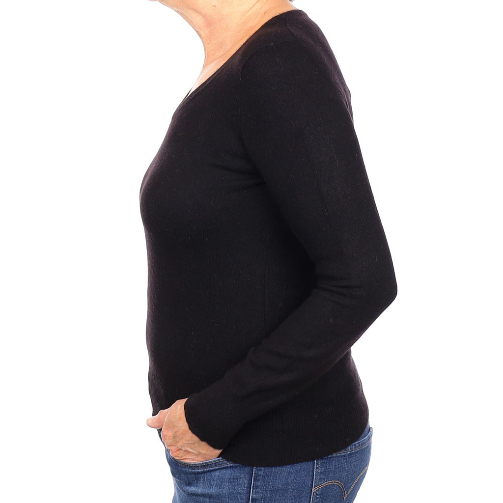 Black Cashmere V Neck Jumper Medium
