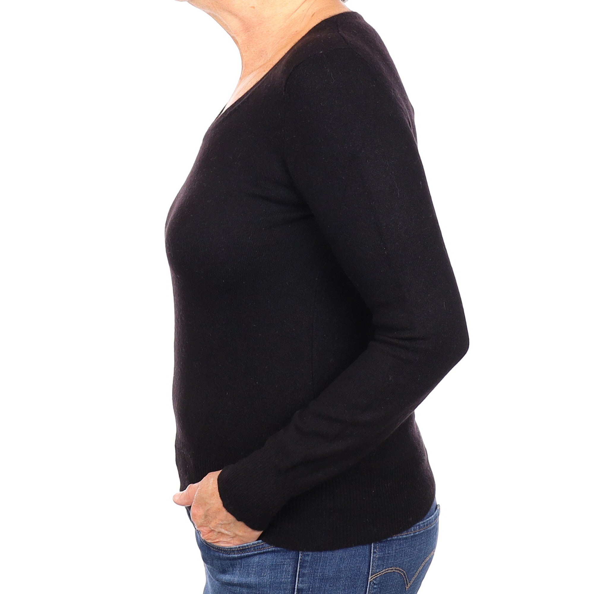 Black Cashmere V Neck Jumper Medium