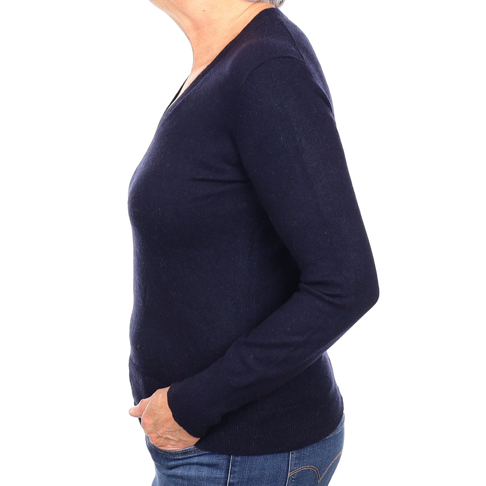 Navy Cashmere V Neck Jumper Medium