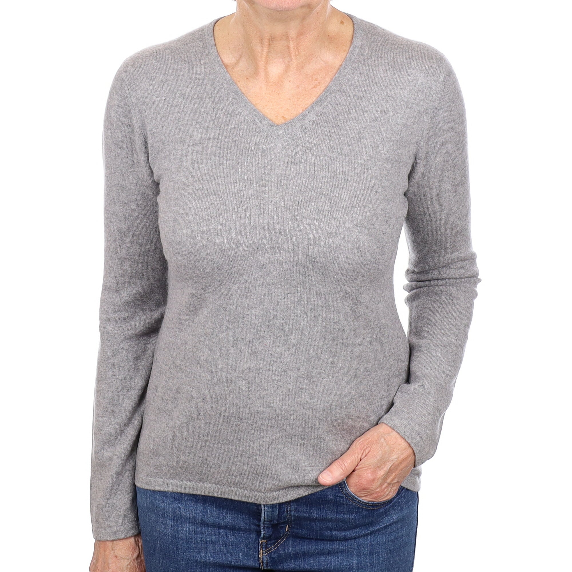 Smoke Grey Cashmere V Neck Jumper Medium