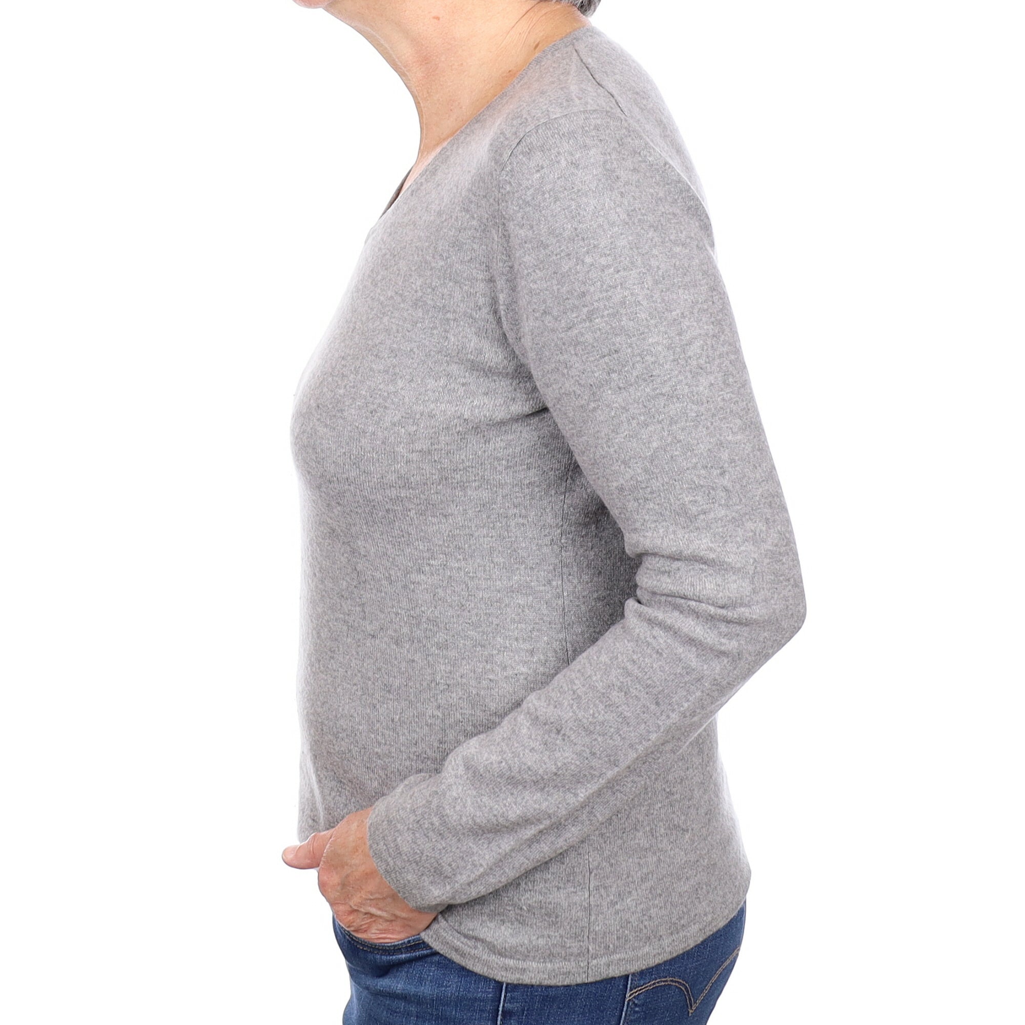Smoke Grey Cashmere V Neck Jumper Medium