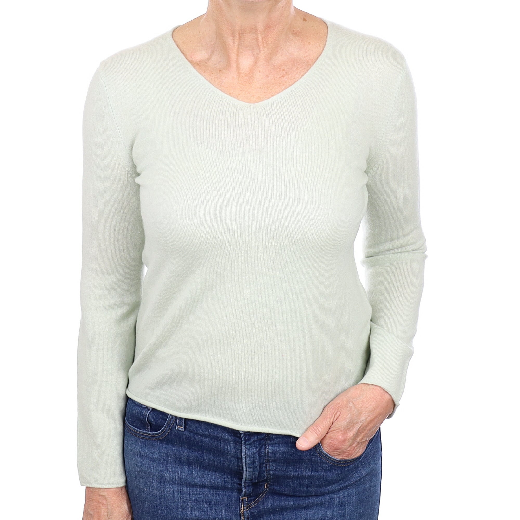 Mint Green Cashmere V Neck Jumper Medium