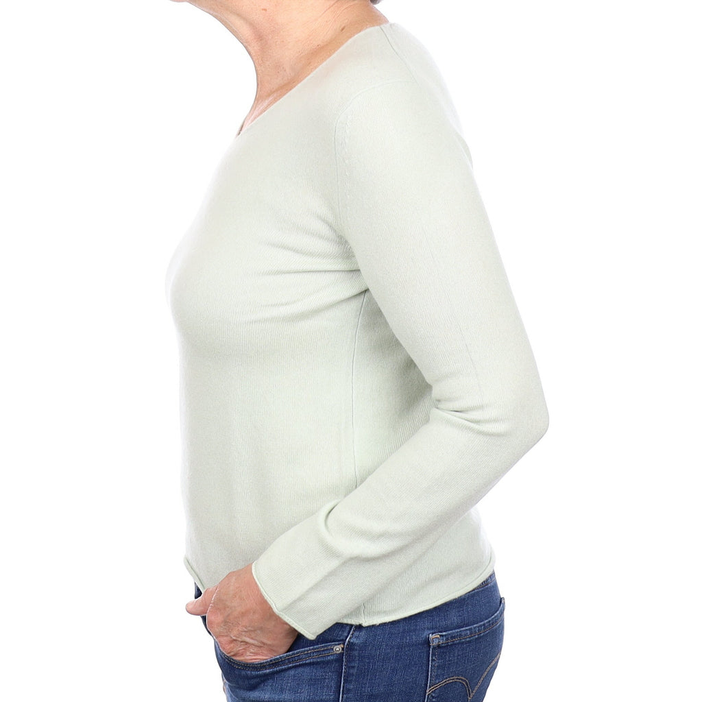 Mint Green Cashmere V Neck Jumper Medium