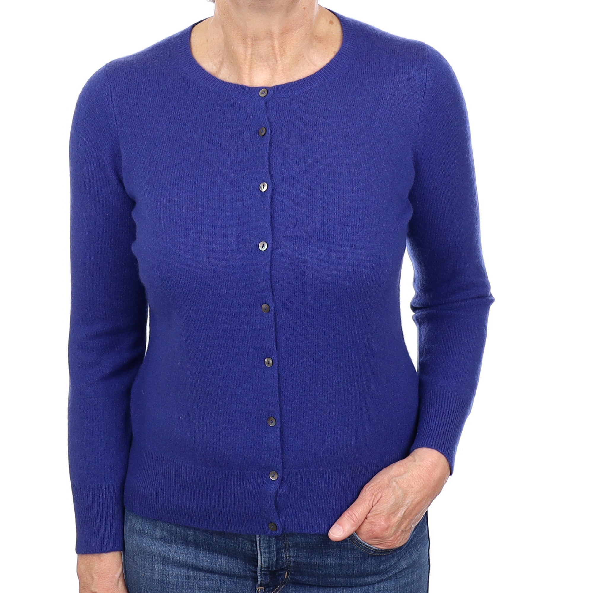 Admiral Blue Cashmere Crew Neck Cardigan Medium