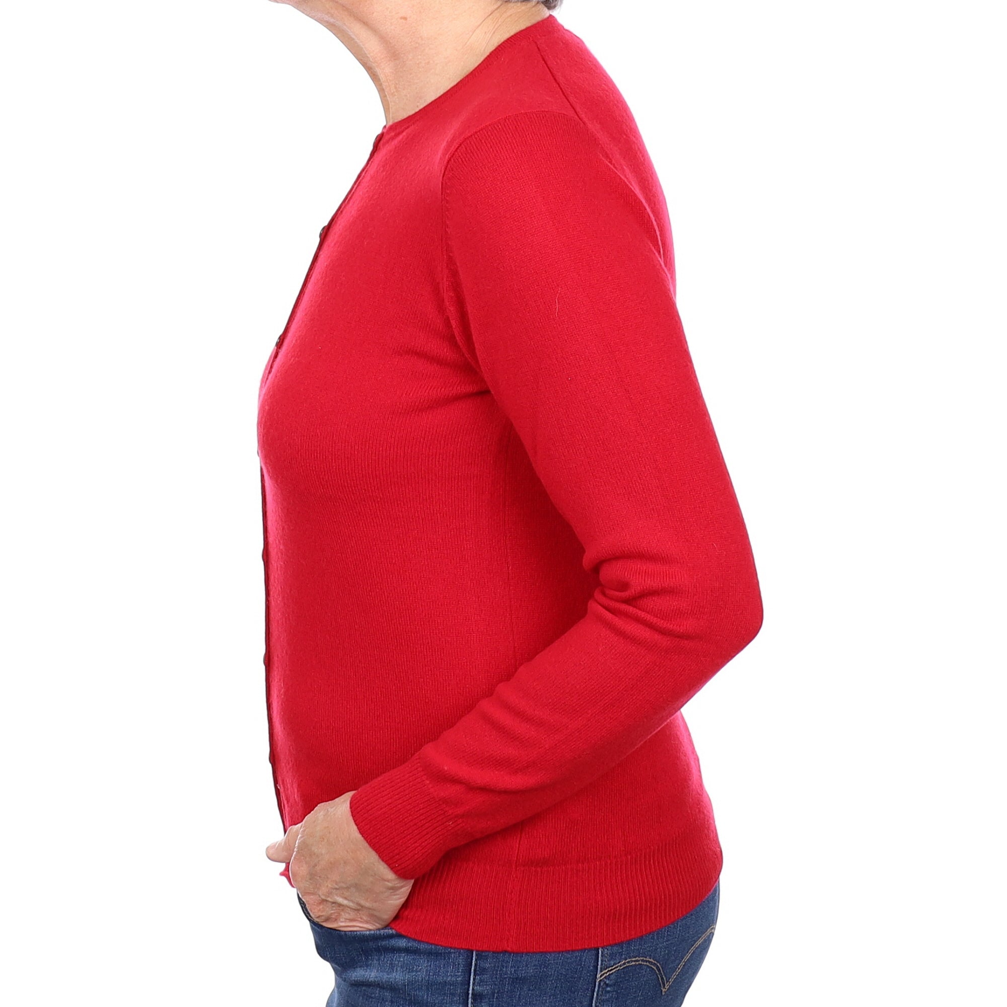 Berry Red Cashmere Crew Neck Cardigan Medium